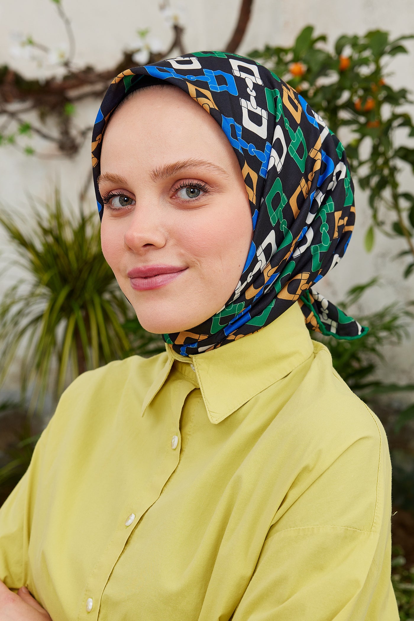 Tesettür Giyim - Pro Line Zincir Desen Eşarp - Yeşil - Saks - Emproyal