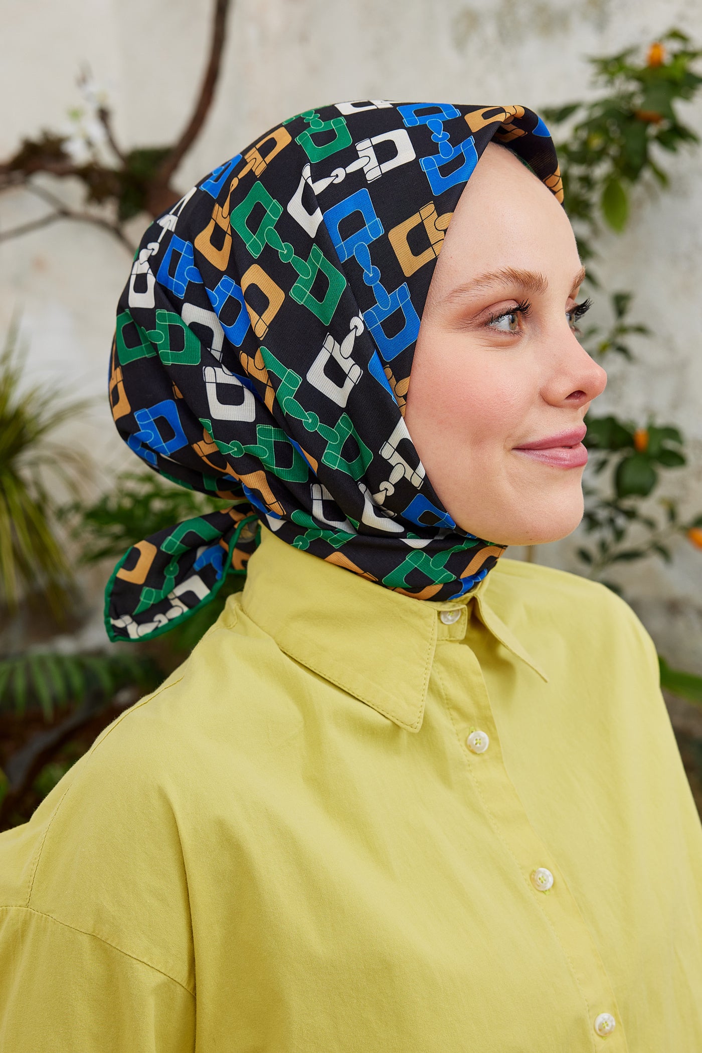 Tesettür Giyim - Pro Line Zincir Desen Eşarp - Yeşil - Saks - Emproyal