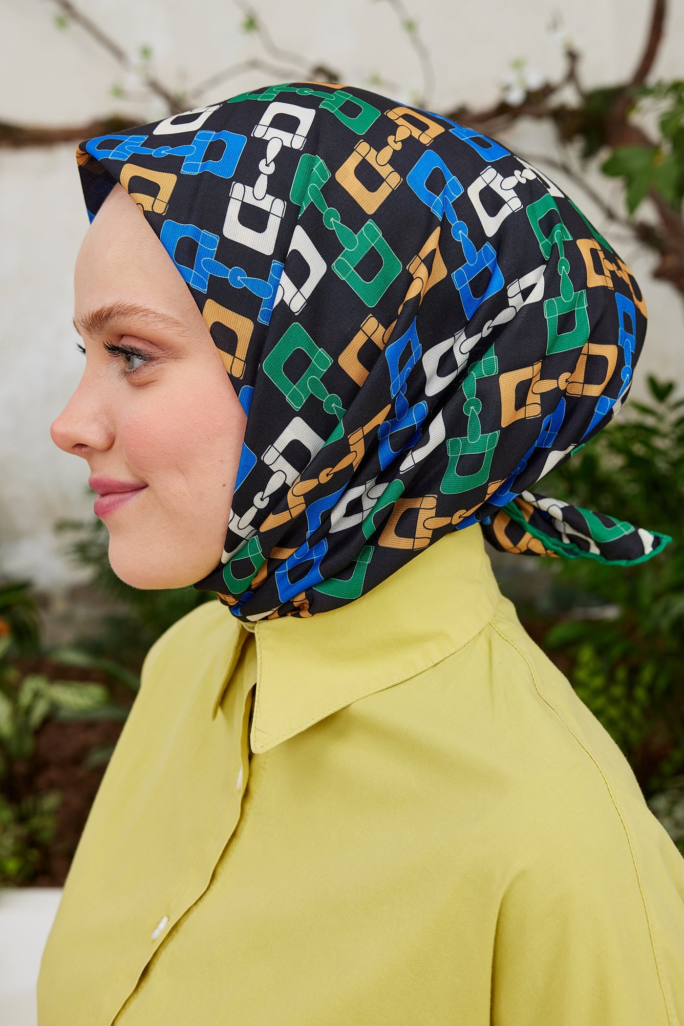 Tesettür Giyim - Pro Line Zincir Desen Eşarp - Yeşil - Saks - Emproyal