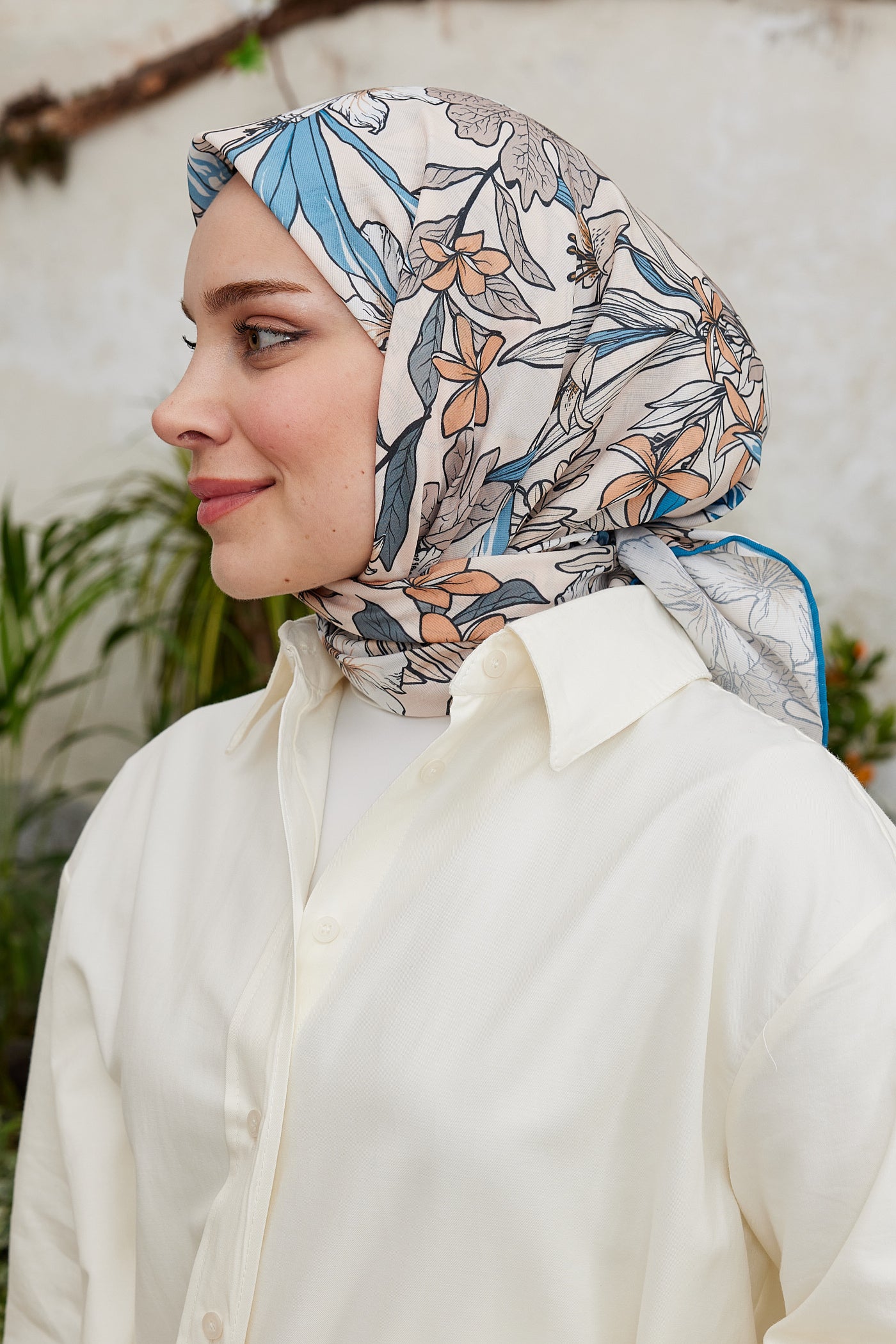 Tesettür Giyim - Pro Line Viola Desen Eşarp - Gök Mavisi - Emproyal