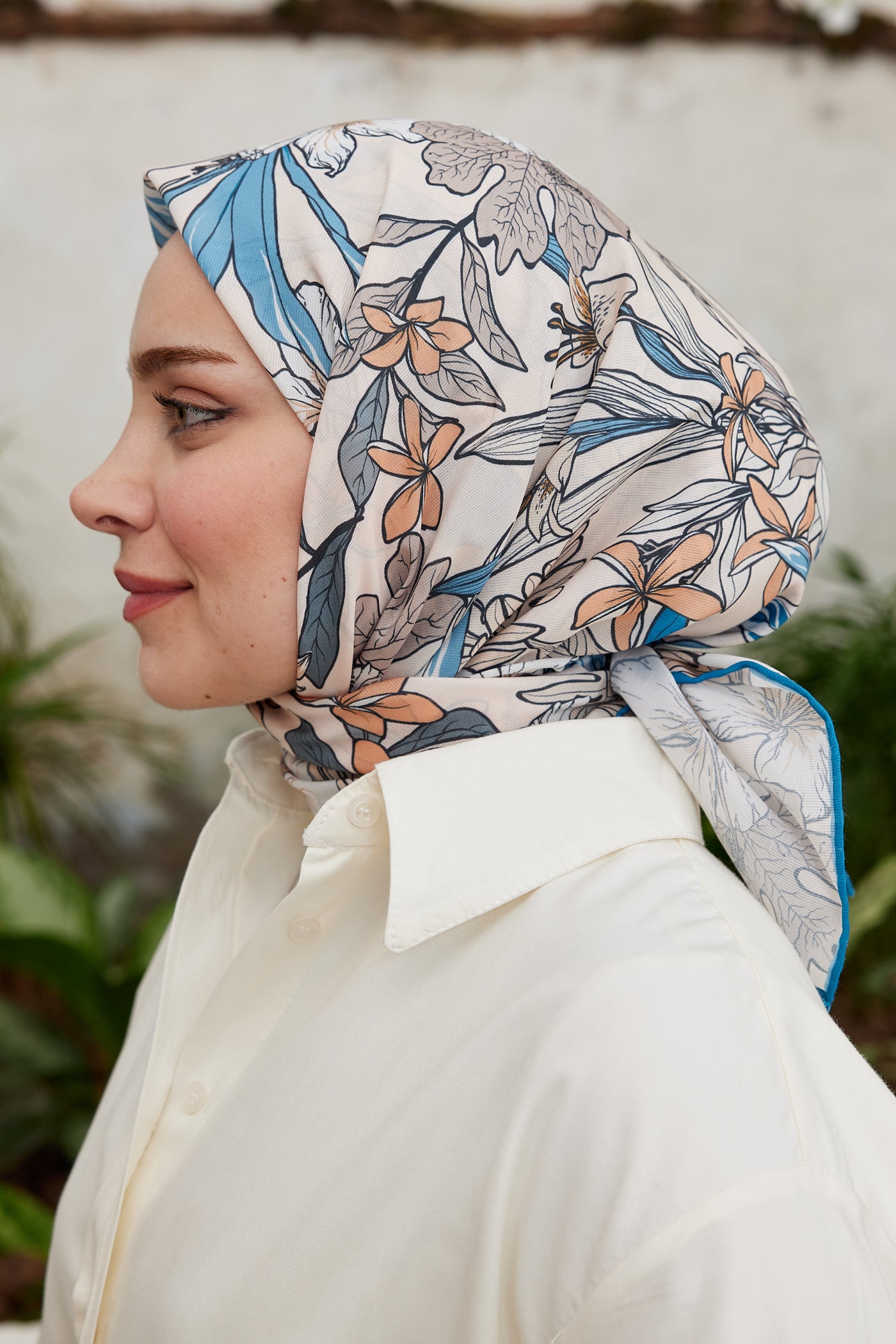 Tesettür Giyim - Pro Line Viola Desen Eşarp - Gök Mavisi - Emproyal