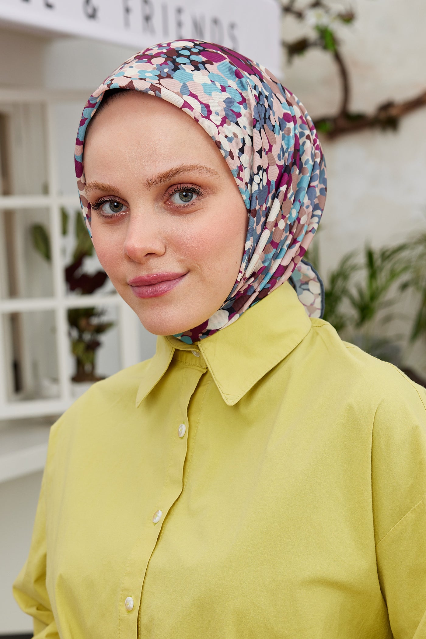 Tesettür Giyim - Pro Line Lavin Desen Eşarp - Fuşya - Gri - Emproyal