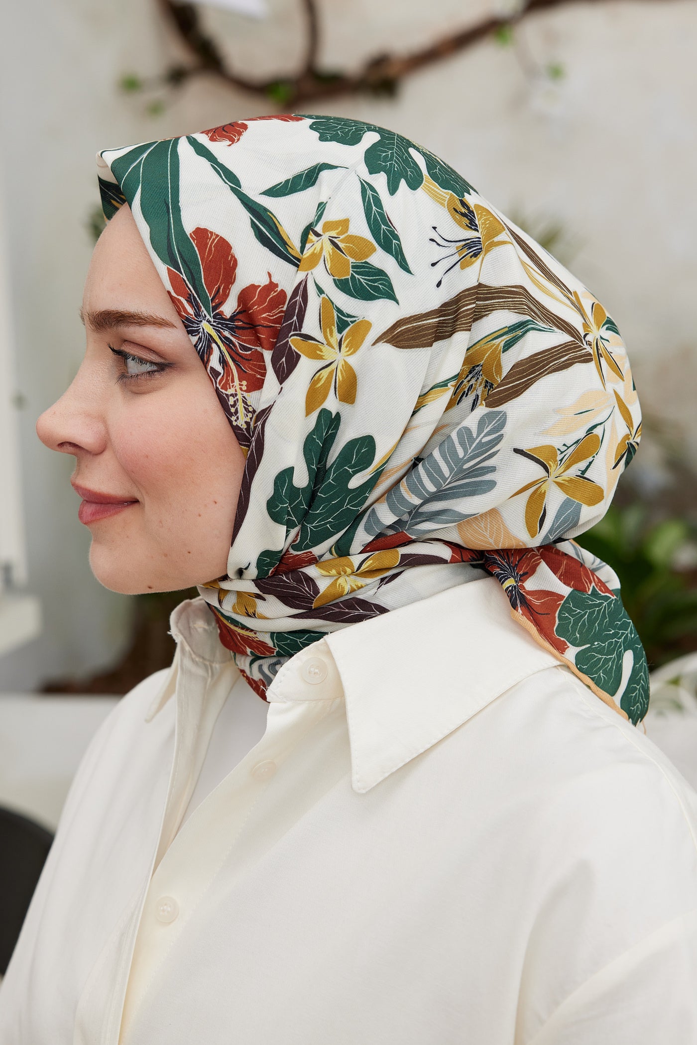 Tesettür Giyim - Pro Line Viola Desen Eşarp - Hardal - Emproyal