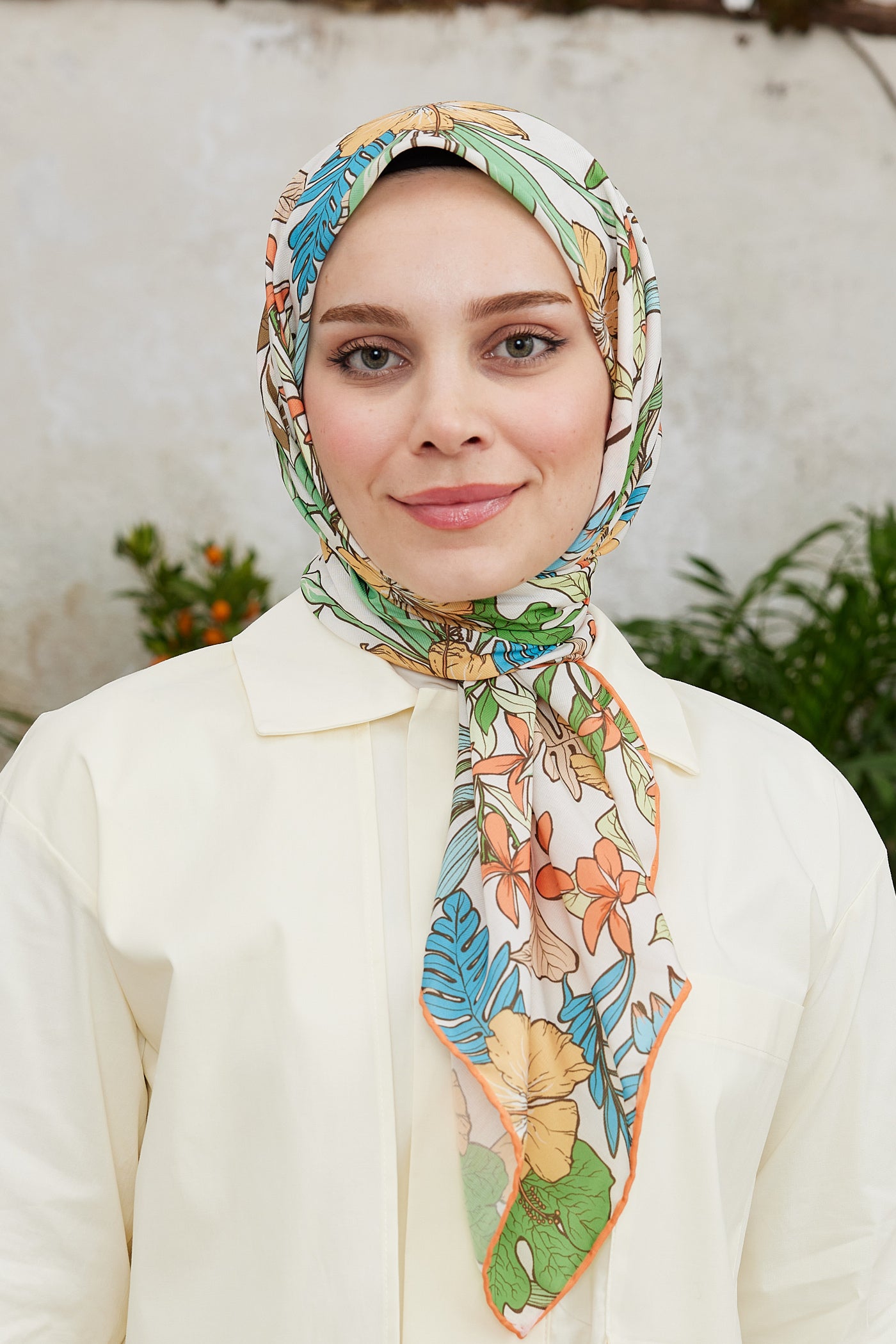 Tesettür Giyim - Pro Line Viola Desen Eşarp - Turuncu - Emproyal