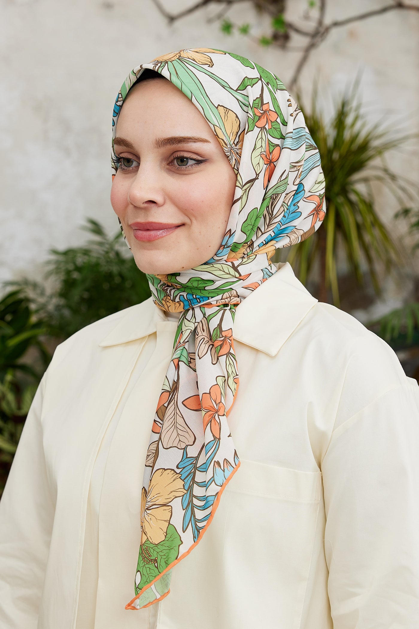 Tesettür Giyim - Pro Line Viola Desen Eşarp - Turuncu - Emproyal