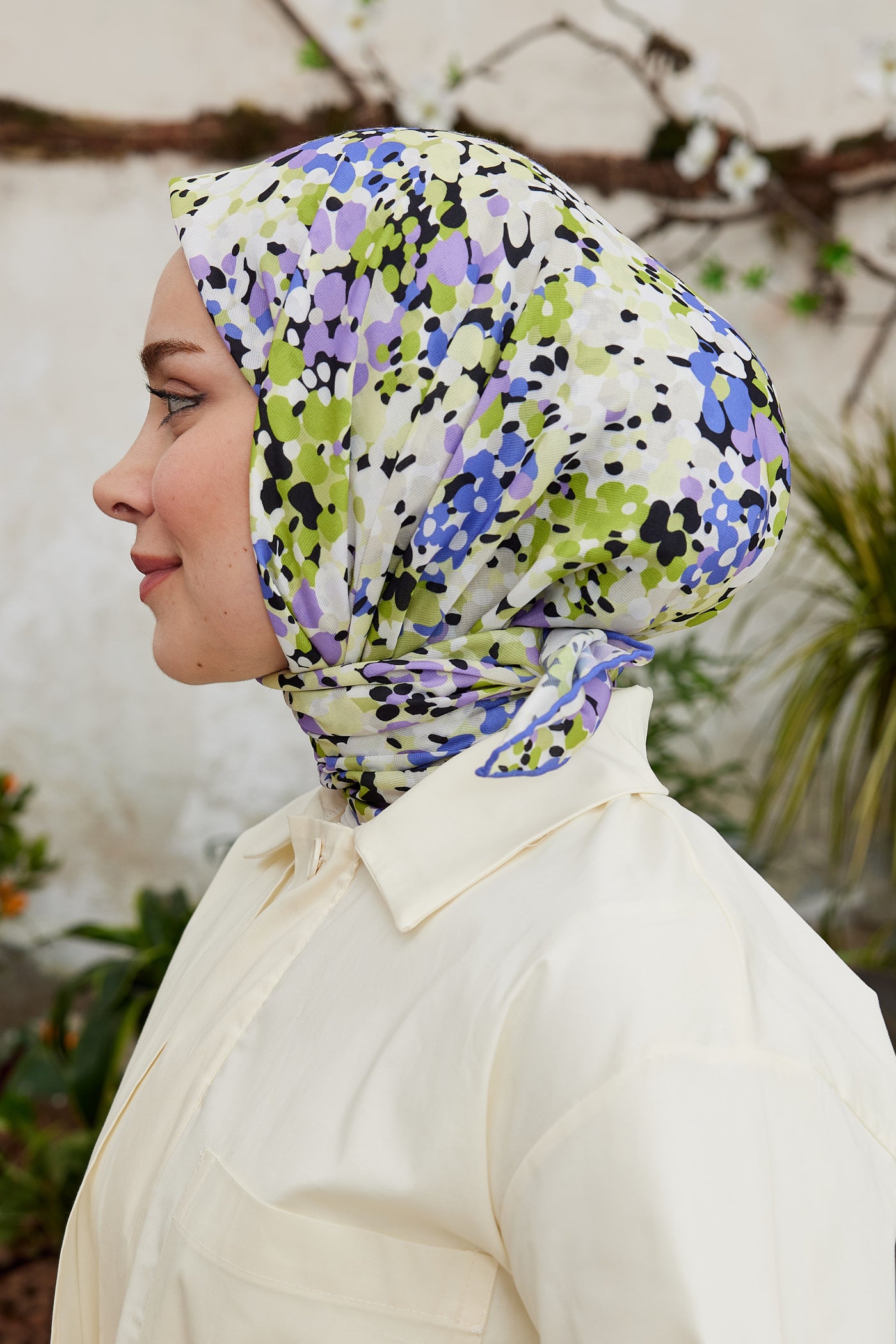 Tesettür Giyim - Pro Line Lavin Desen Eşarp - Mor - Lila - Emproyal