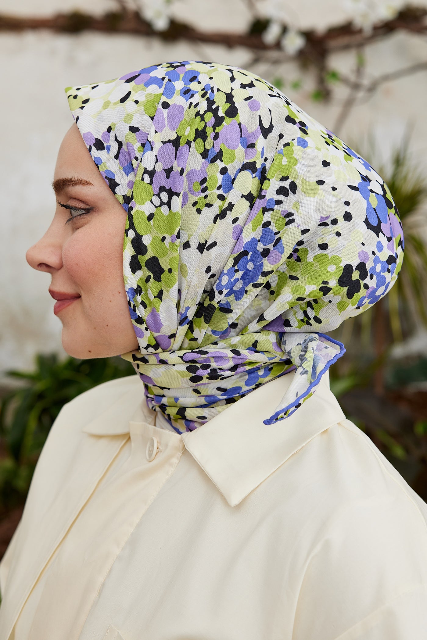 Tesettür Giyim - Pro Line Lavin Desen Eşarp - Mor - Lila - Emproyal