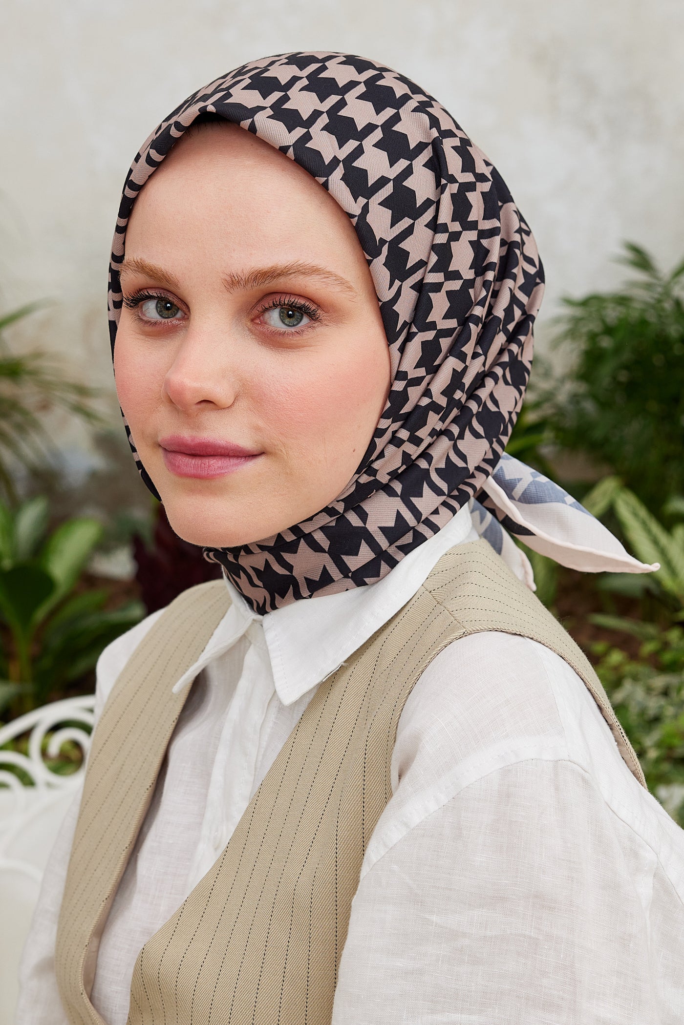 Tesettür Giyim - Pro Line Kazayağı Desen Eşarp - Vizon - Siyah - Emproyal