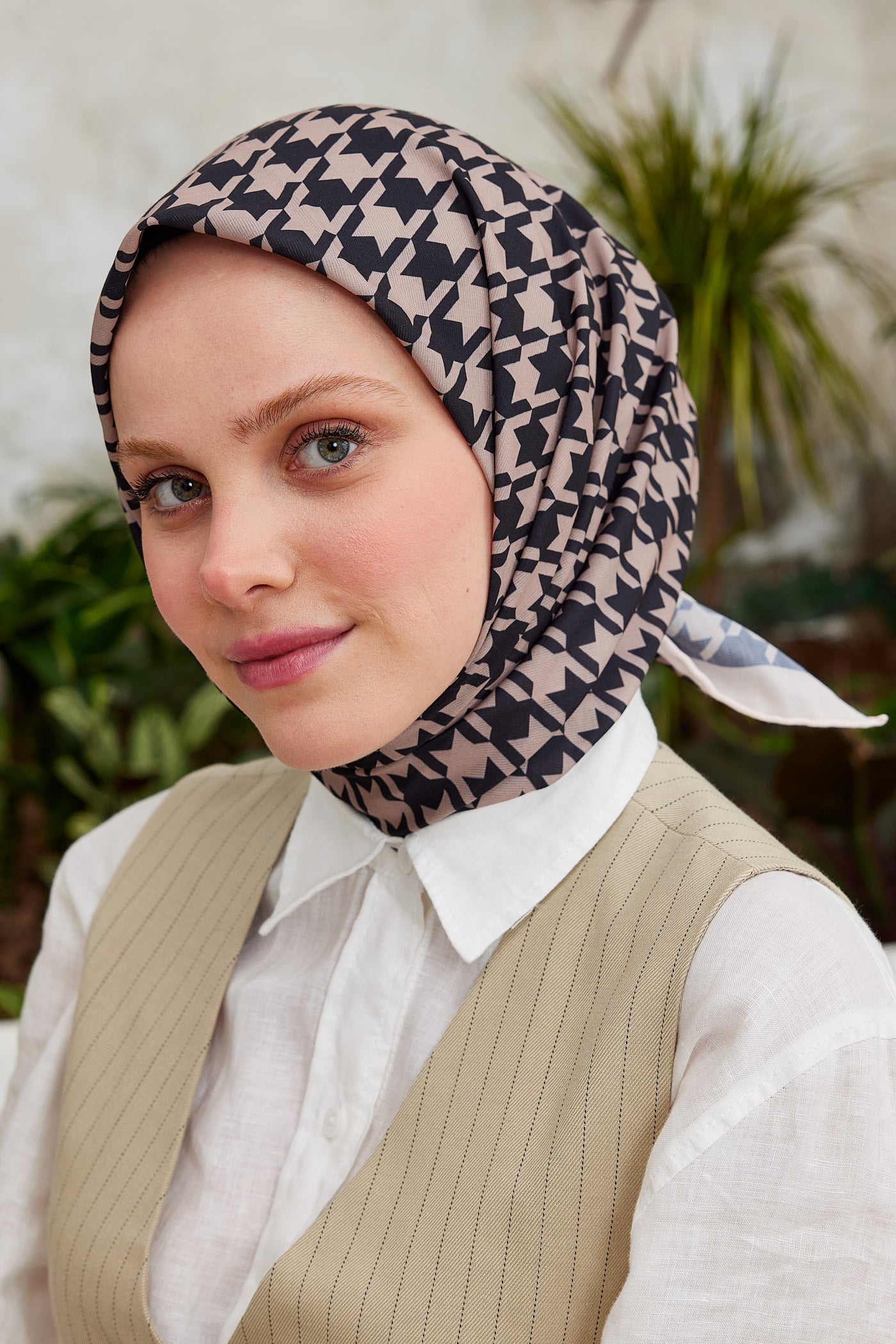 Tesettür Giyim - Pro Line Kazayağı Desen Eşarp - Vizon - Siyah - Emproyal