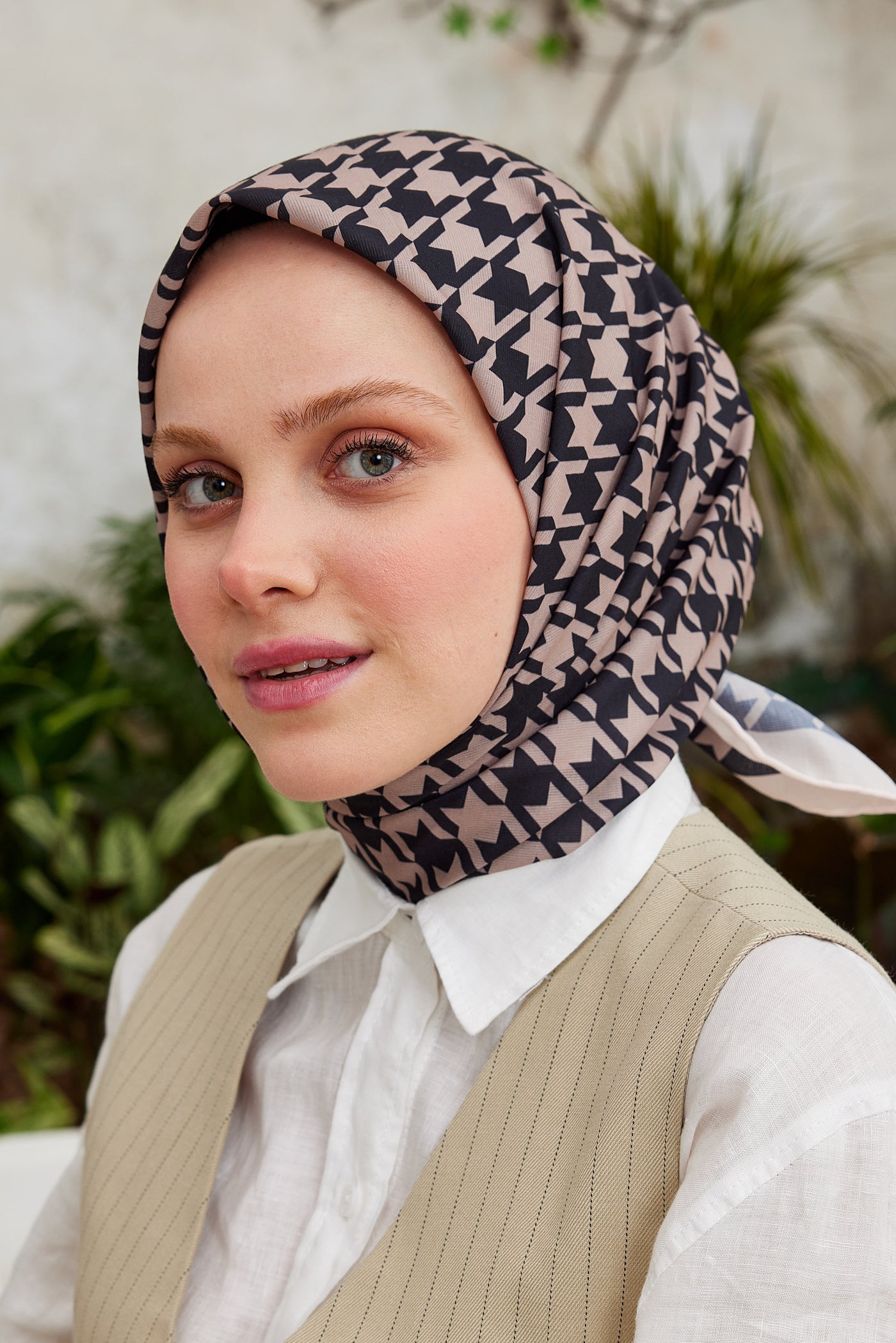 Tesettür Giyim - Pro Line Kazayağı Desen Eşarp - Vizon - Siyah - Emproyal