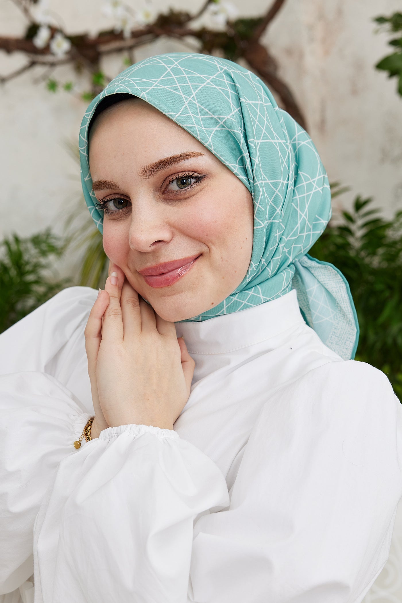 Tesettür Giyim - Pro Line Geometric Desen Eşarp - Turkuaz - Emproyal