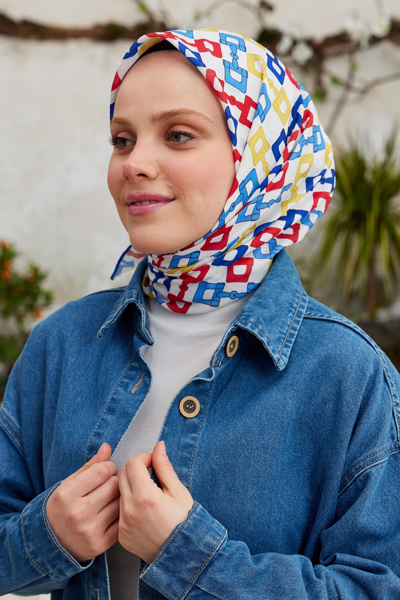 Tesettür Giyim - Pro Line Zincir Desen Eşarp - Saks - Kırmızı - Emproyal