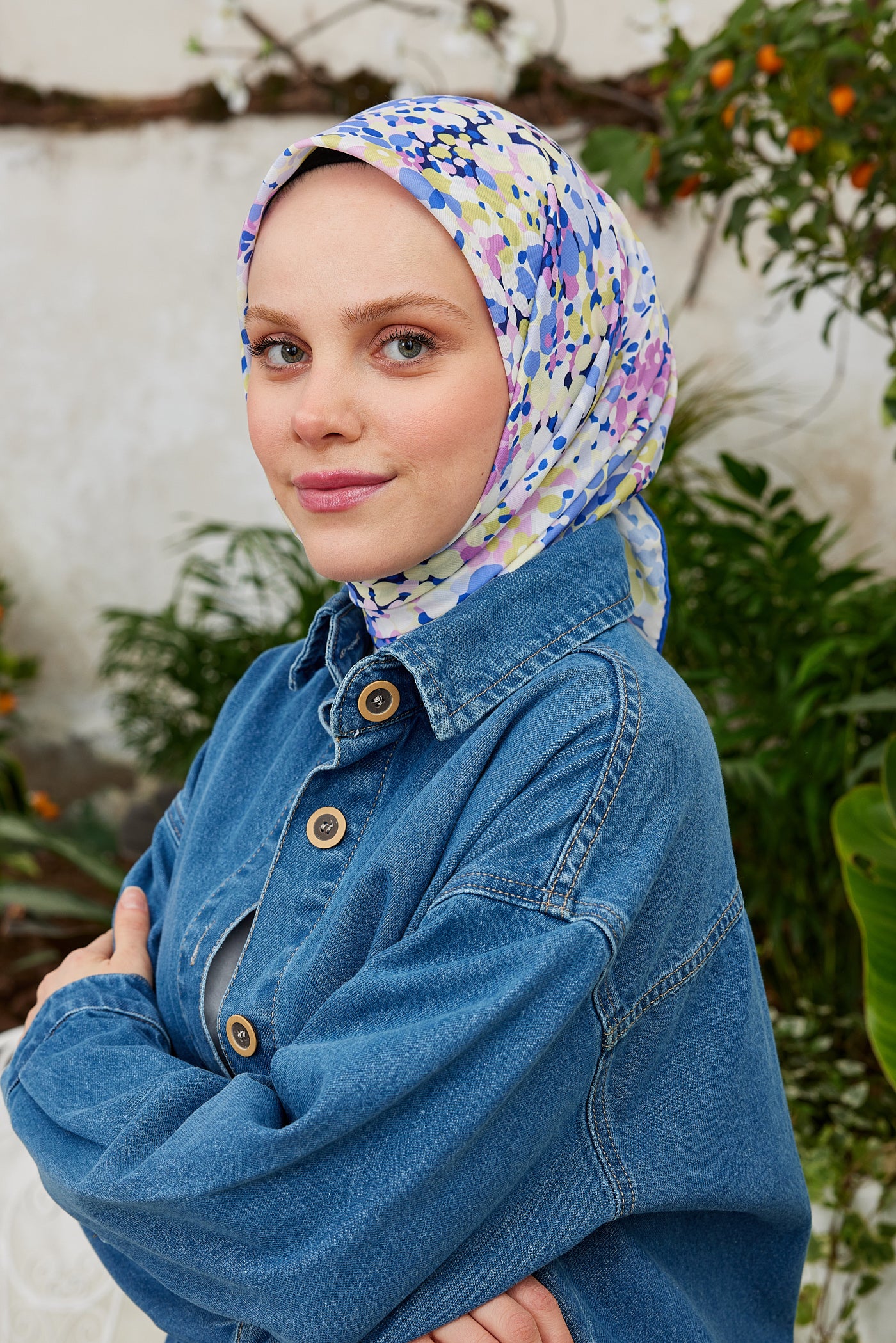 Tesettür Giyim - Pro Line Lavin Desen Eşarp - Mavi - Pembe - Emproyal