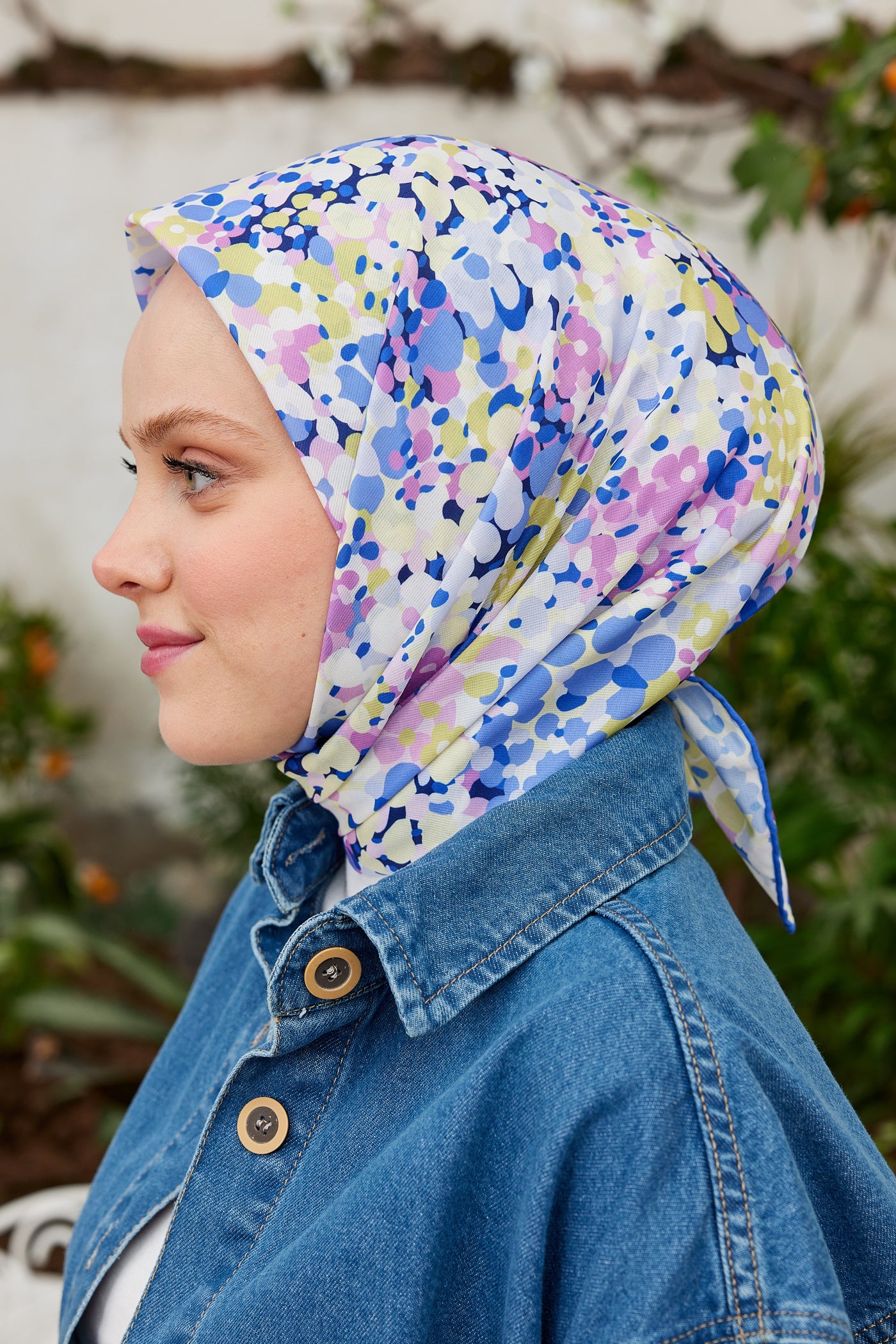 Tesettür Giyim - Pro Line Lavin Desen Eşarp - Mavi - Pembe - Emproyal