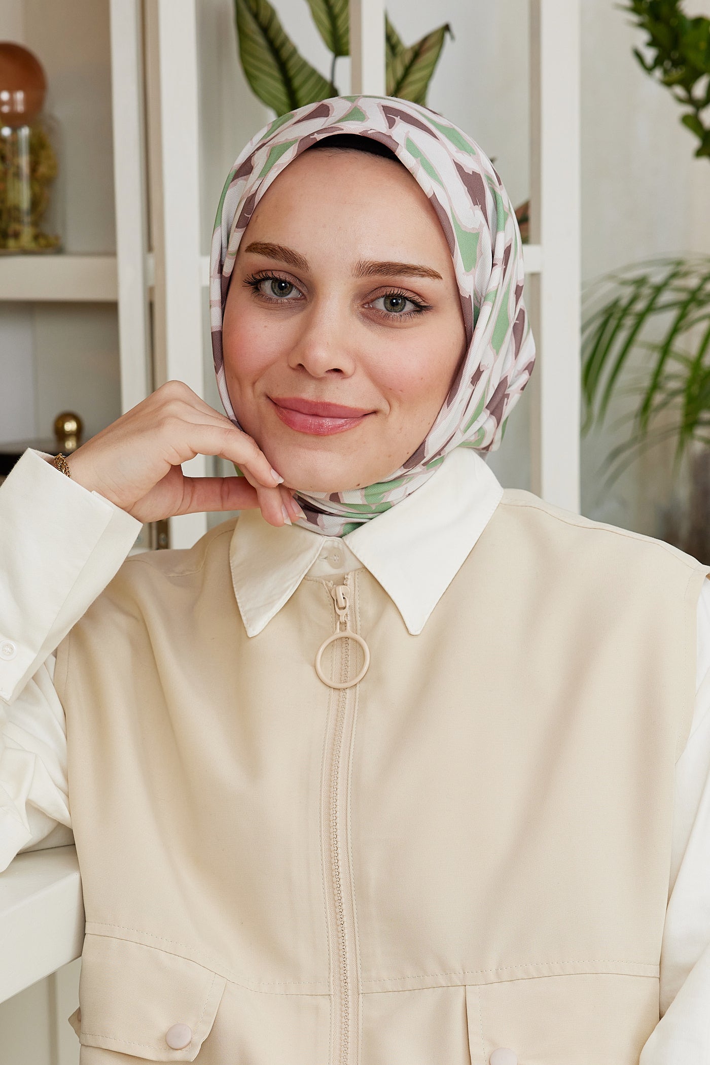 Tesettür Giyim - Pro Line Vera Desen Eşarp - Vizon - Çağla - Emproyal