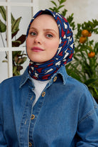 Tesettür Giyim - Pro Line Vera Desen Eşarp - Bordo - Lacivert - Emproyal