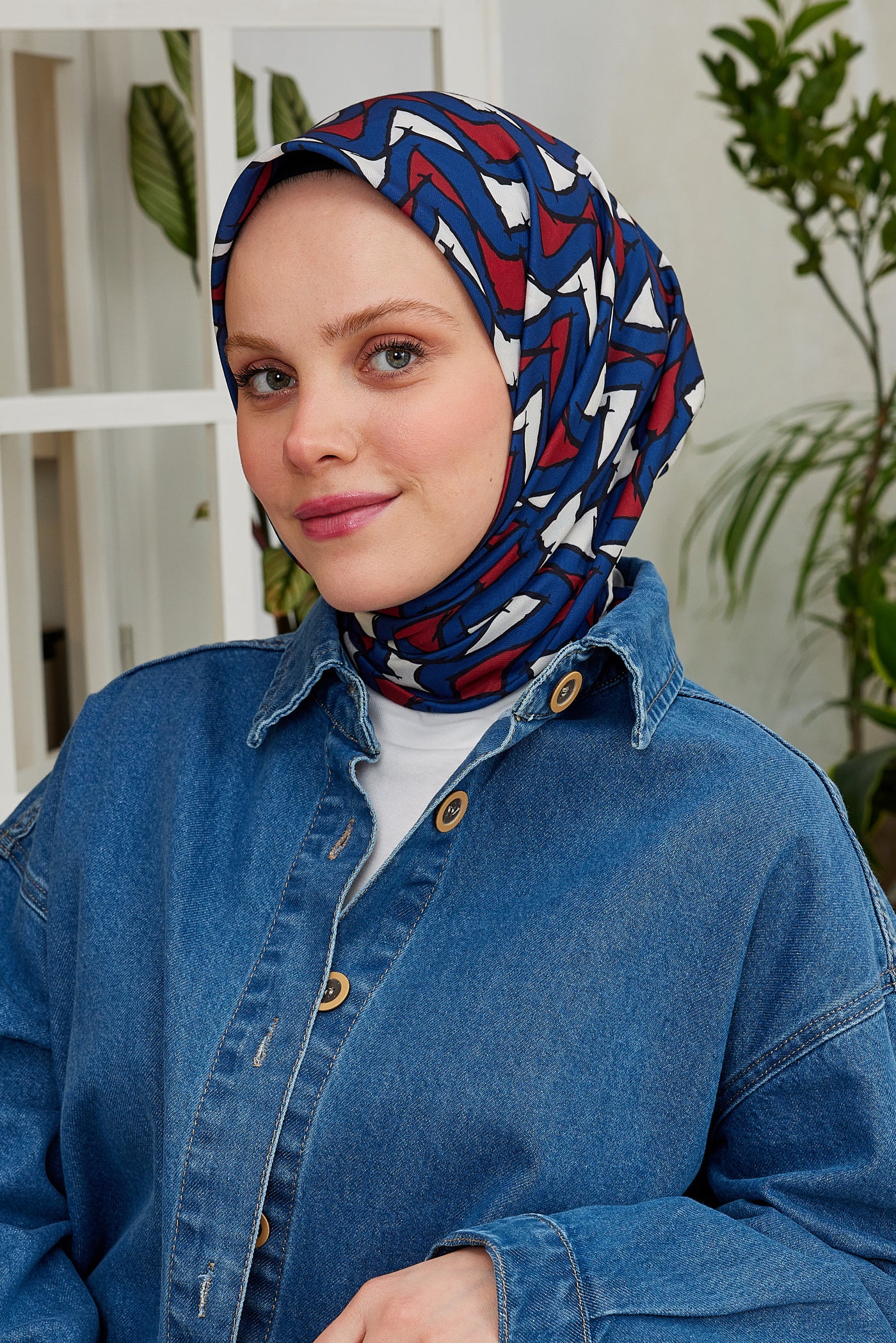 Tesettür Giyim - Pro Line Vera Desen Eşarp - Bordo - Lacivert - Emproyal