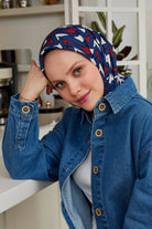 Tesettür Giyim - Pro Line Vera Desen Eşarp - Bordo - Lacivert - Emproyal