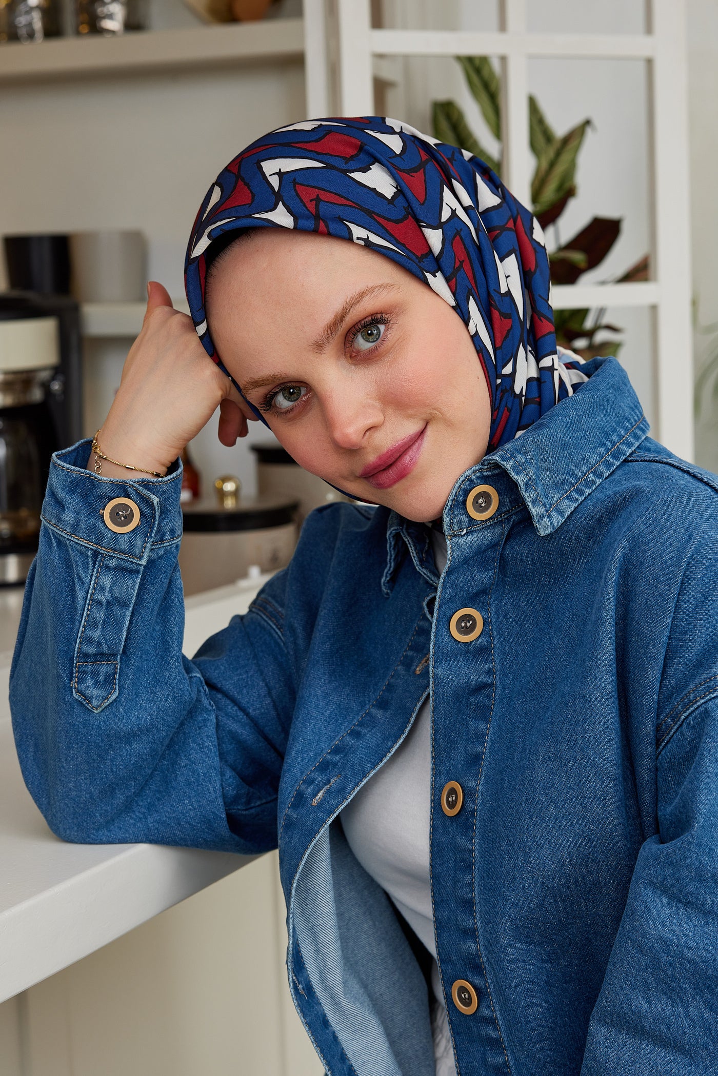 Tesettür Giyim - Pro Line Vera Desen Eşarp - Bordo - Lacivert - Emproyal