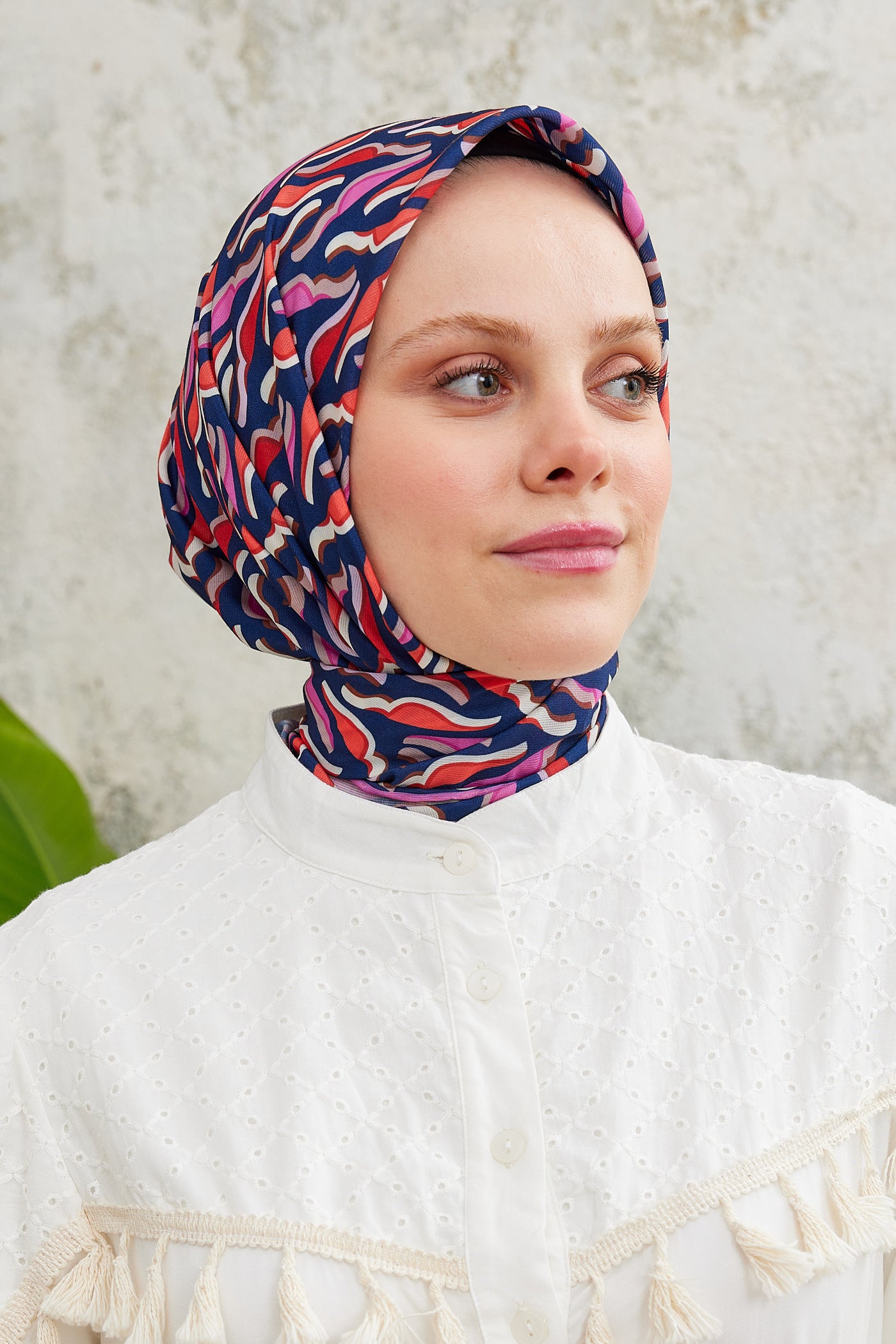 Tesettür Giyim - Pro Line Nancy Desen Eşarp - Pembe - Lacivert - Emproyal