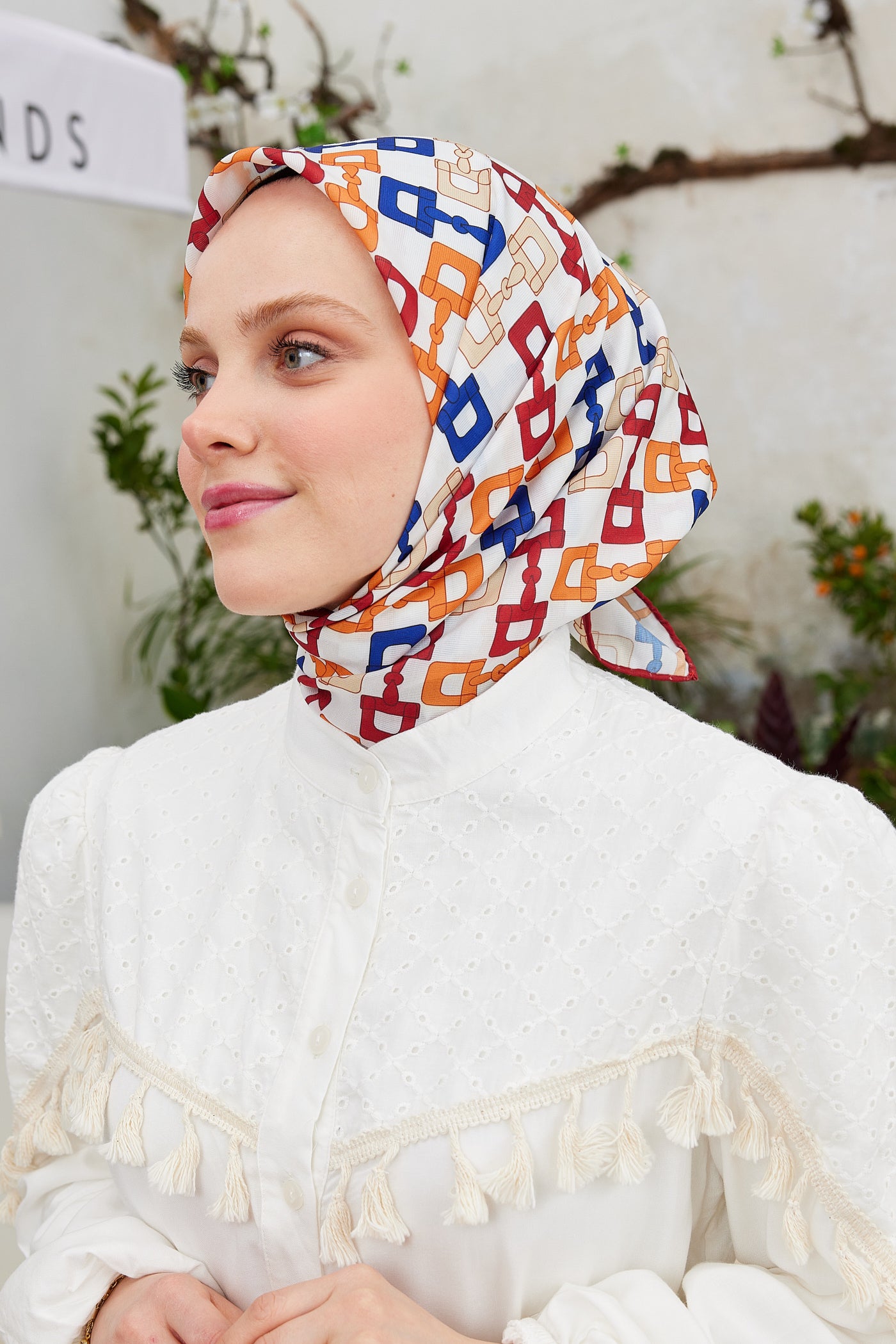 Tesettür Giyim - Pro Line Zincir Desen Eşarp - Kırmızı - Saks - Emproyal