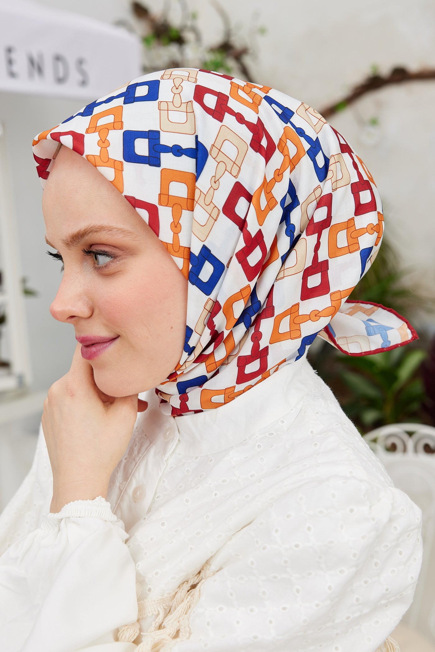 Tesettür Giyim - Pro Line Zincir Desen Eşarp - Kırmızı - Saks - Emproyal