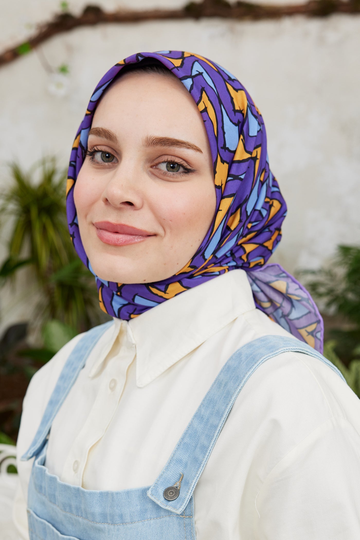 Tesettür Giyim - Pro Line Vera Desen Eşarp - Hardal - Mavi - Emproyal