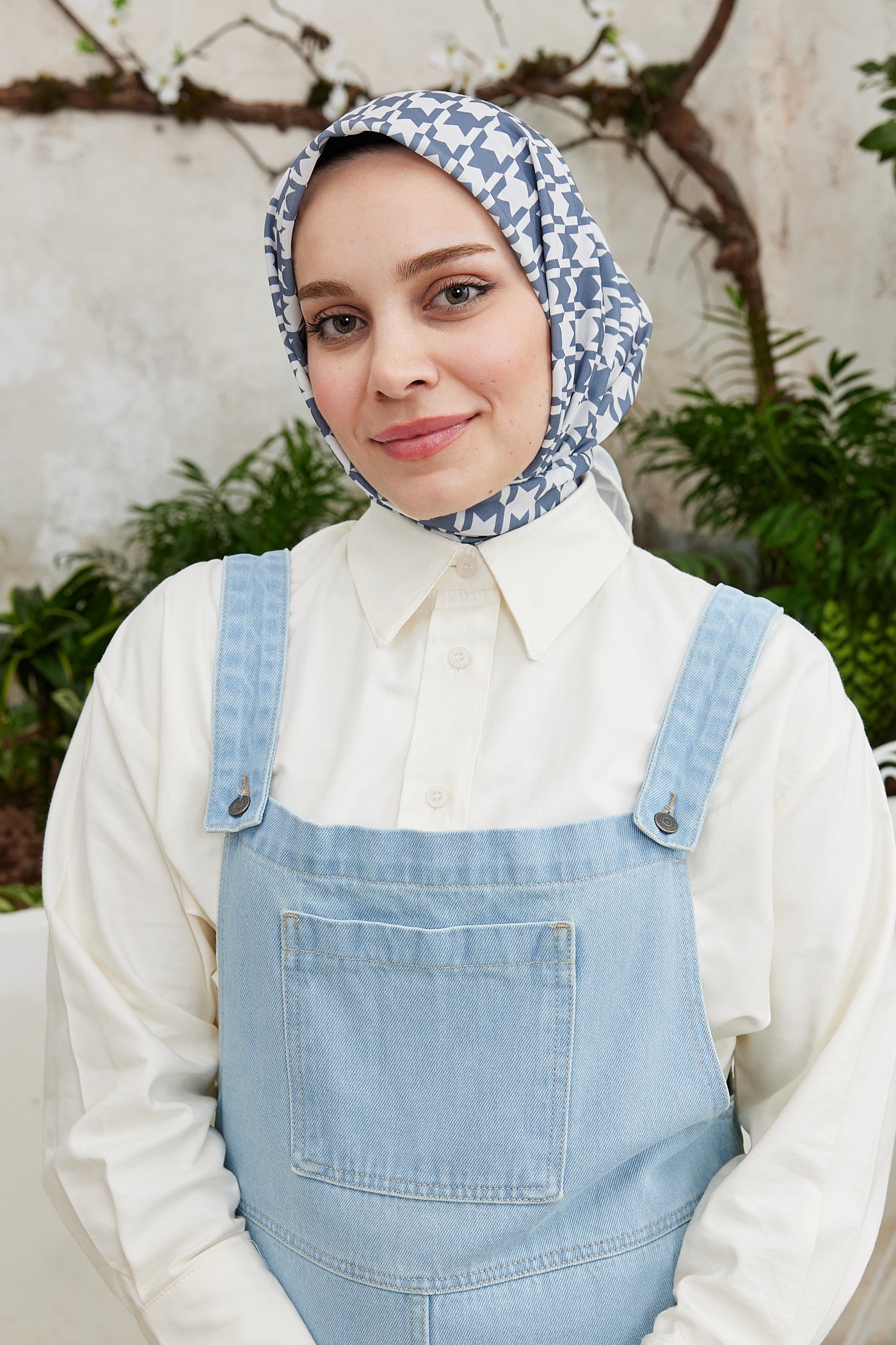 Tesettür Giyim - Pro Line Kazayağı Desen Eşarp - Gri - Bej - Emproyal