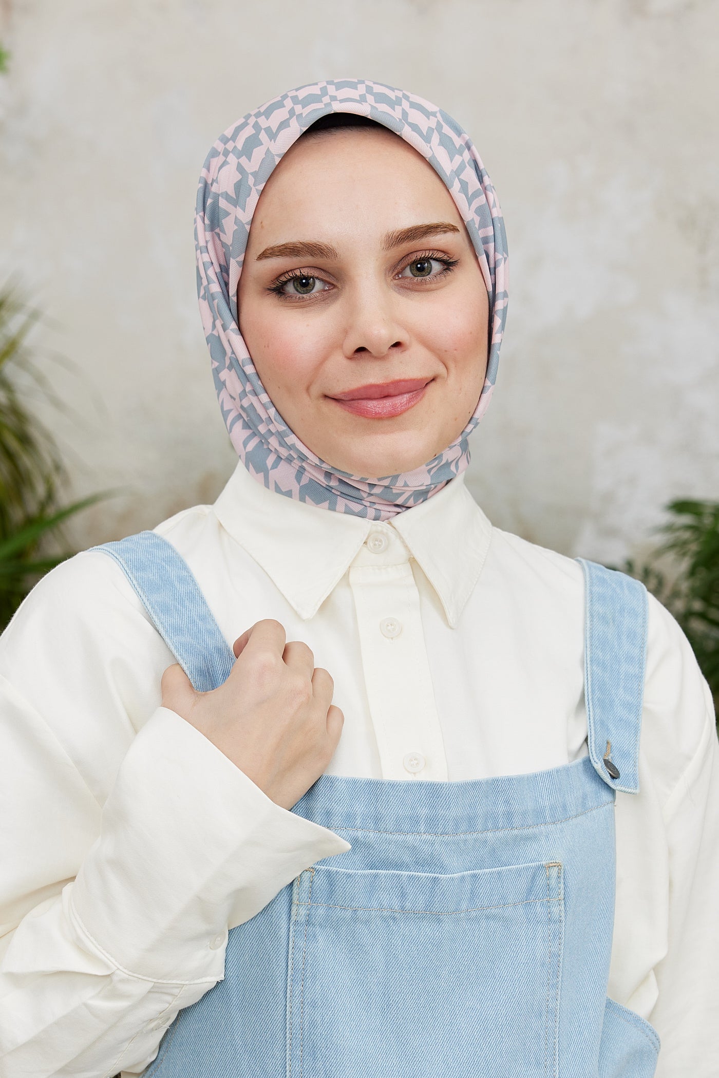 Tesettür Giyim - Pro Line Kazayağı Desen Eşarp - Şeker Pembe - Gümüş - Emproyal