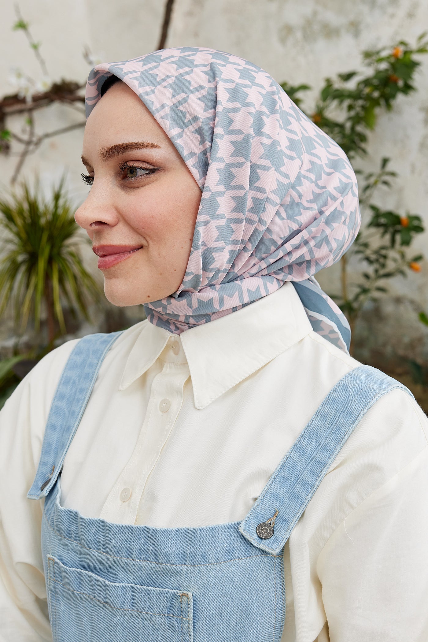 Tesettür Giyim - Pro Line Kazayağı Desen Eşarp - Şeker Pembe - Gümüş - Emproyal