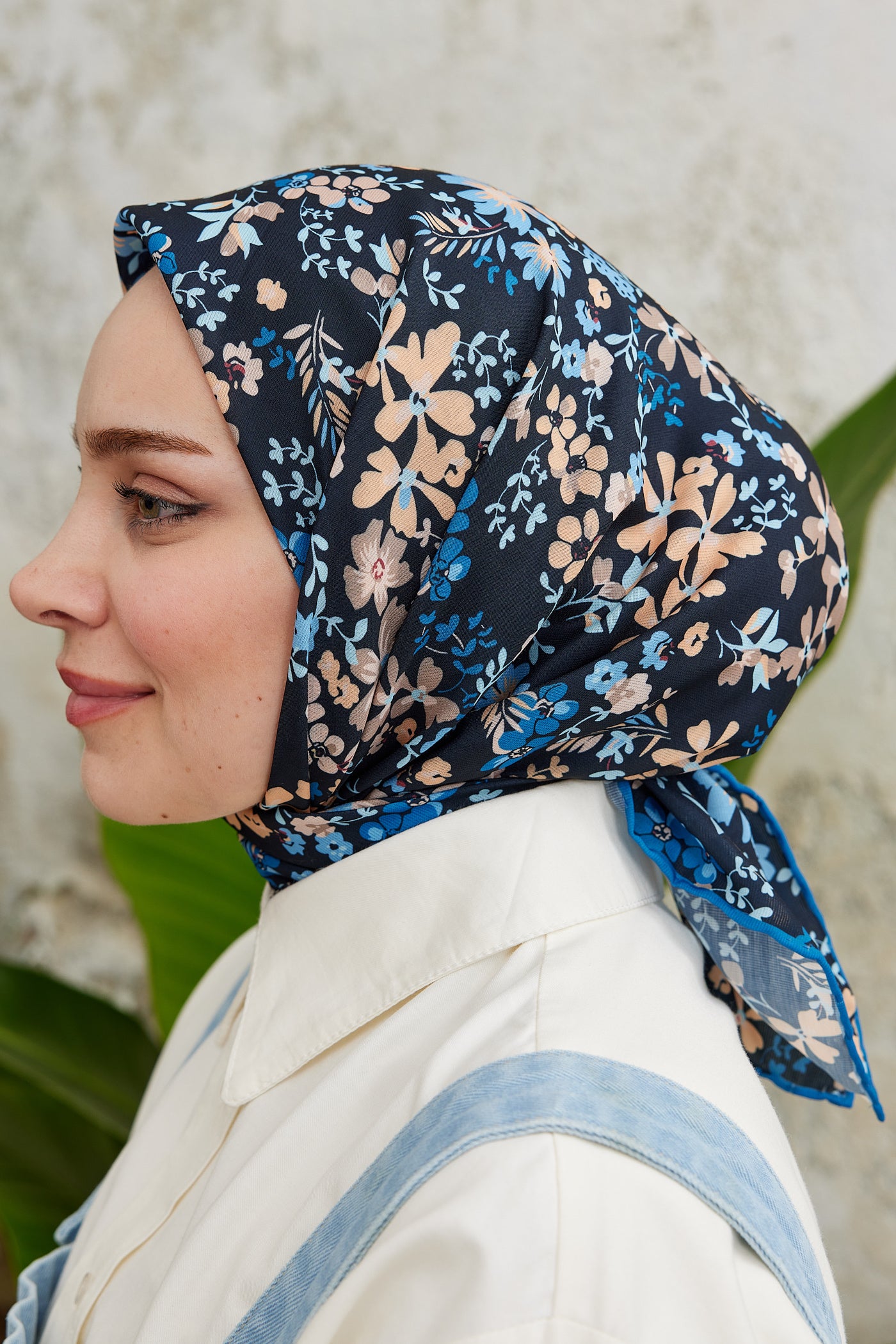 Tesettür Giyim - Pro Line Rosaline Desen Eşarp - Siyah - Saks - Emproyal