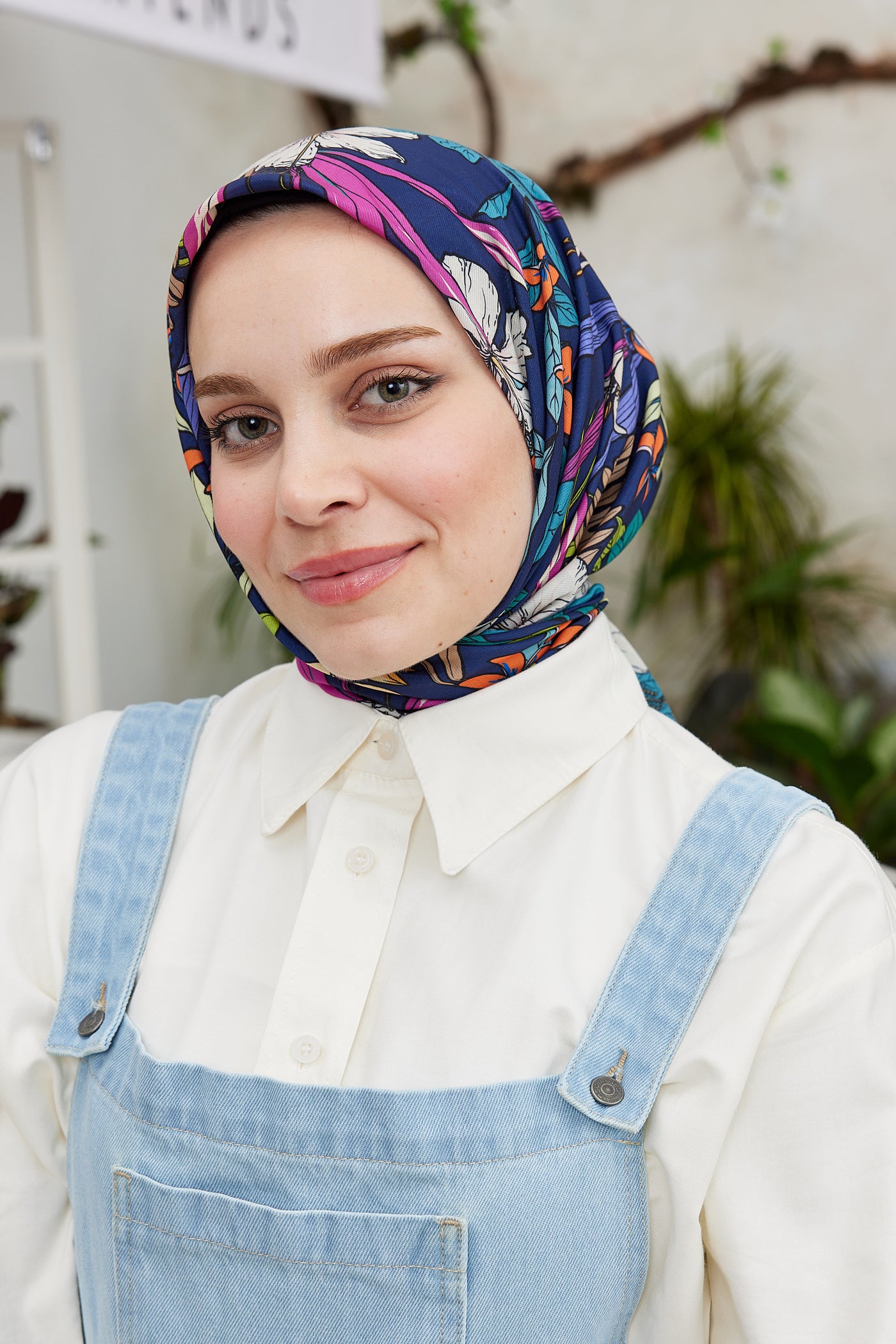 Tesettür Giyim - Pro Line Viola Desen Eşarp - Turkuaz - Emproyal