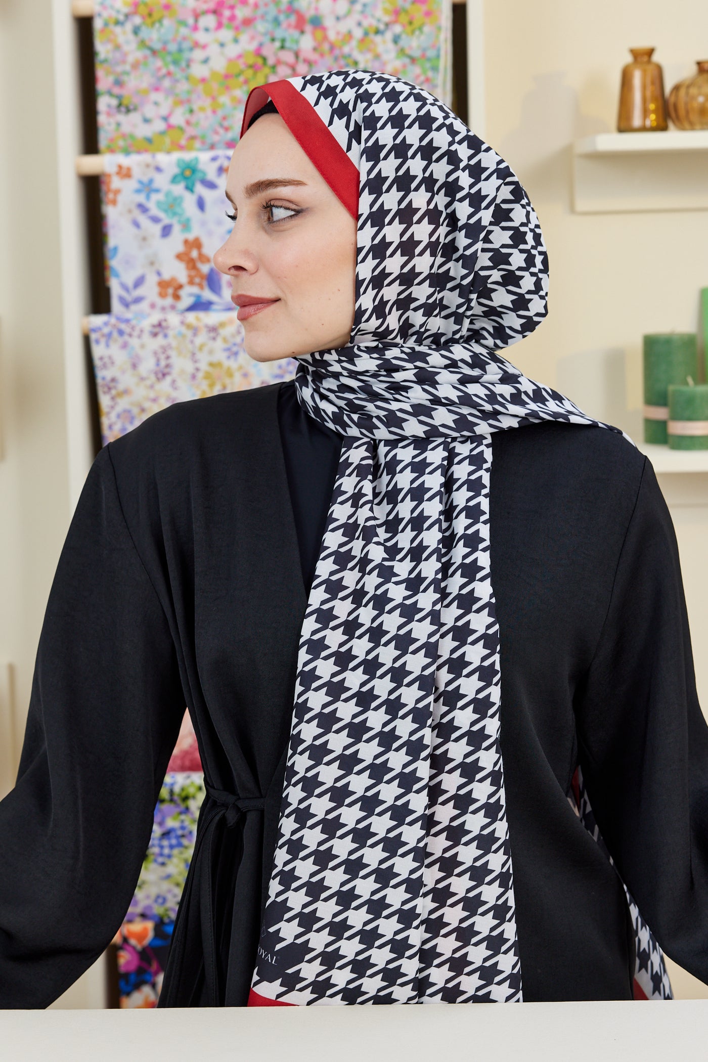 Tesettür Giyim - Pro Line Kazayağı Desen Şal - Bordo - Siyah - Emproyal