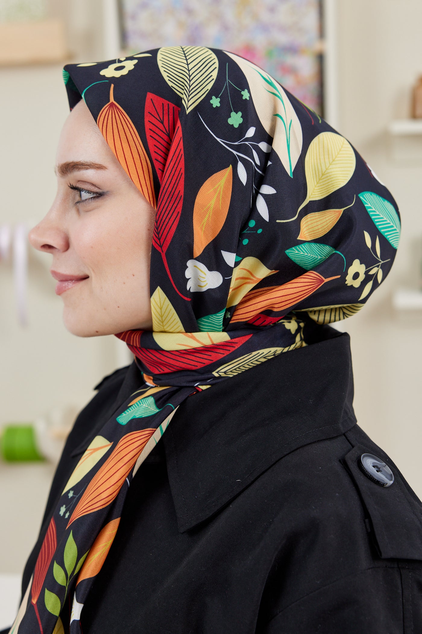 Tesettür Giyim - Pro Line Perla Desen Eşarp - Kırmızı - Turuncu - Emproyal