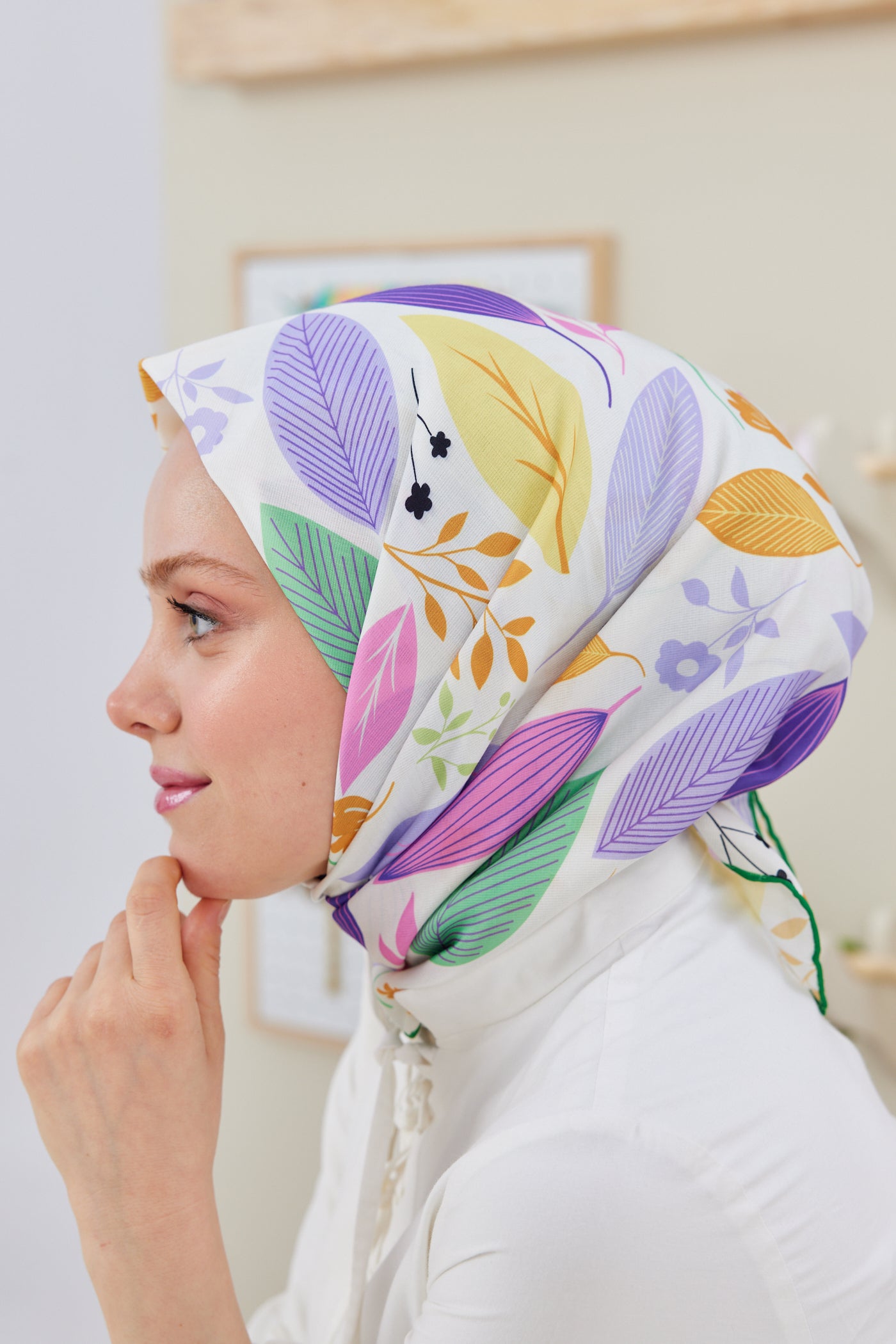 Tesettür Giyim - Pro Line Perla Desen Eşarp - Çimen Yeşili - Sarı - Emproyal