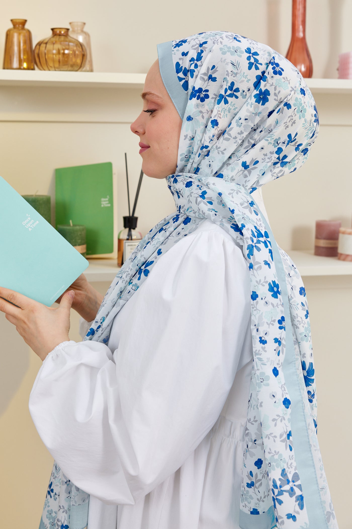 Tesettür Giyim - Pro Line Rosaline Desen Şal - Turkuaz - Lacivert - Emproyal