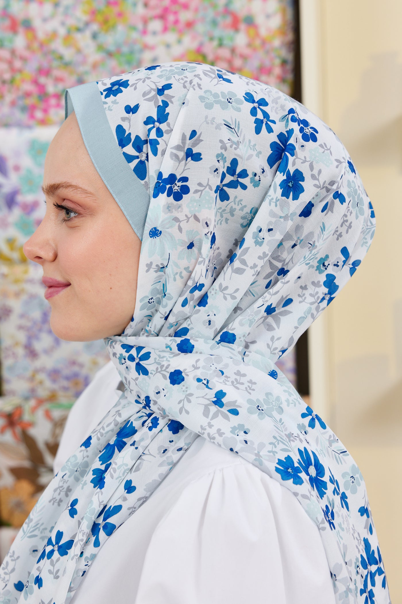 Tesettür Giyim - Pro Line Rosaline Desen Şal - Turkuaz - Lacivert - Emproyal