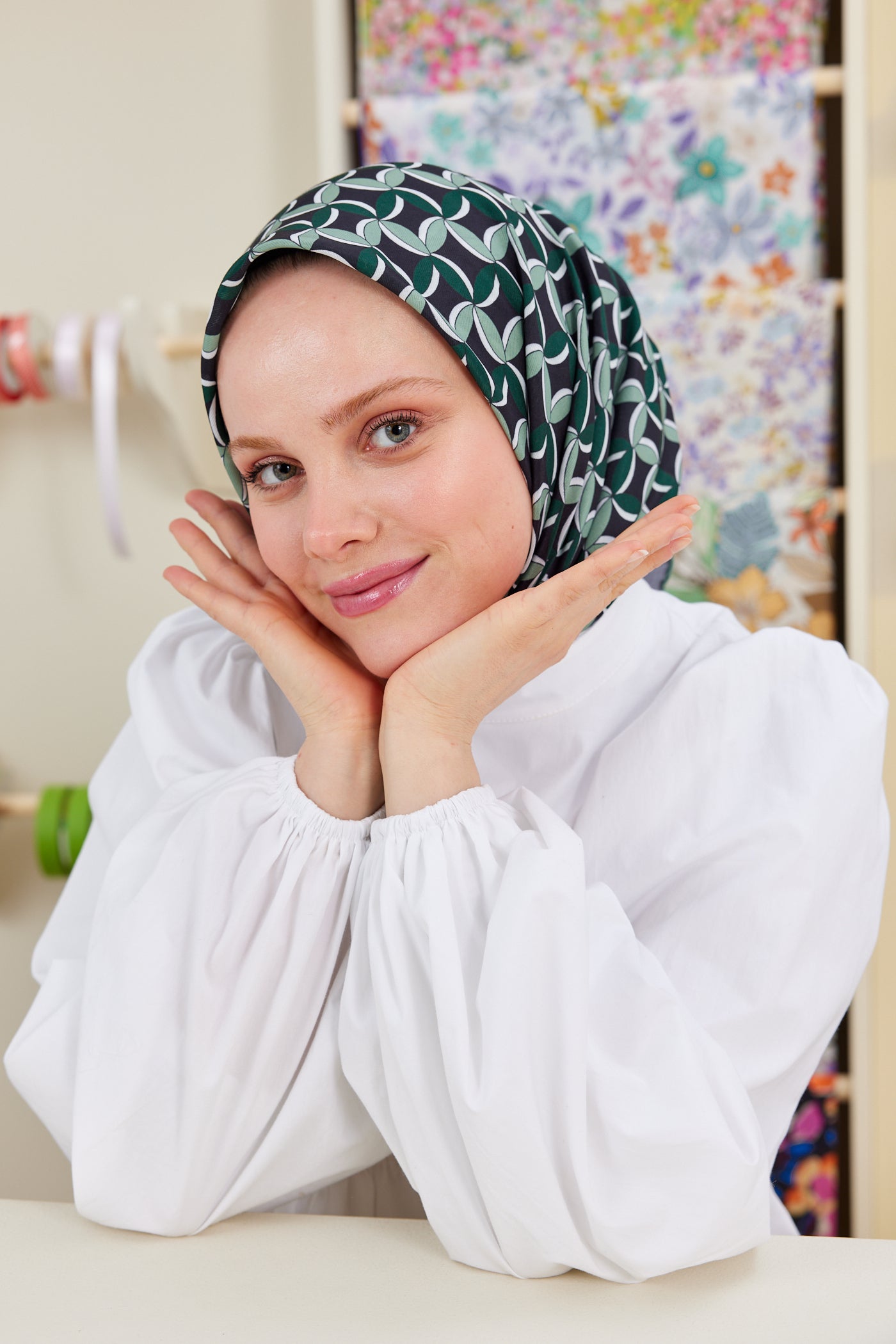 Tesettür Giyim - Pro Line Misha Desen Eşarp - Mint Yeşili - Emproyal