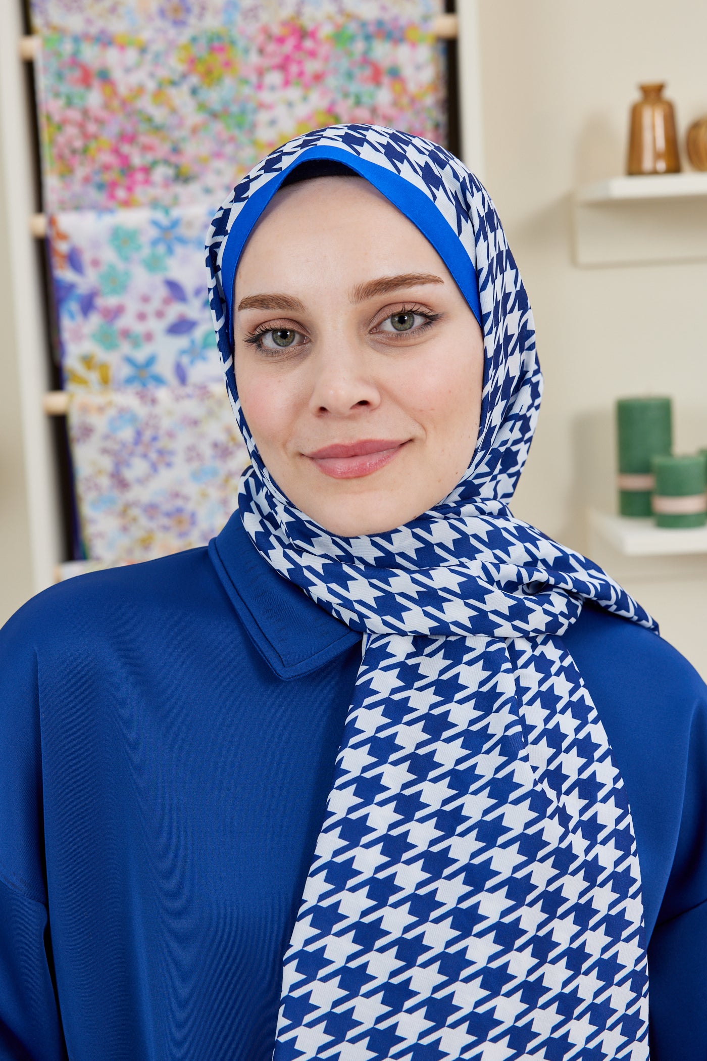 Tesettür Giyim - Pro Line Kazayağı Desen Şal - Saks - Mavi - Emproyal