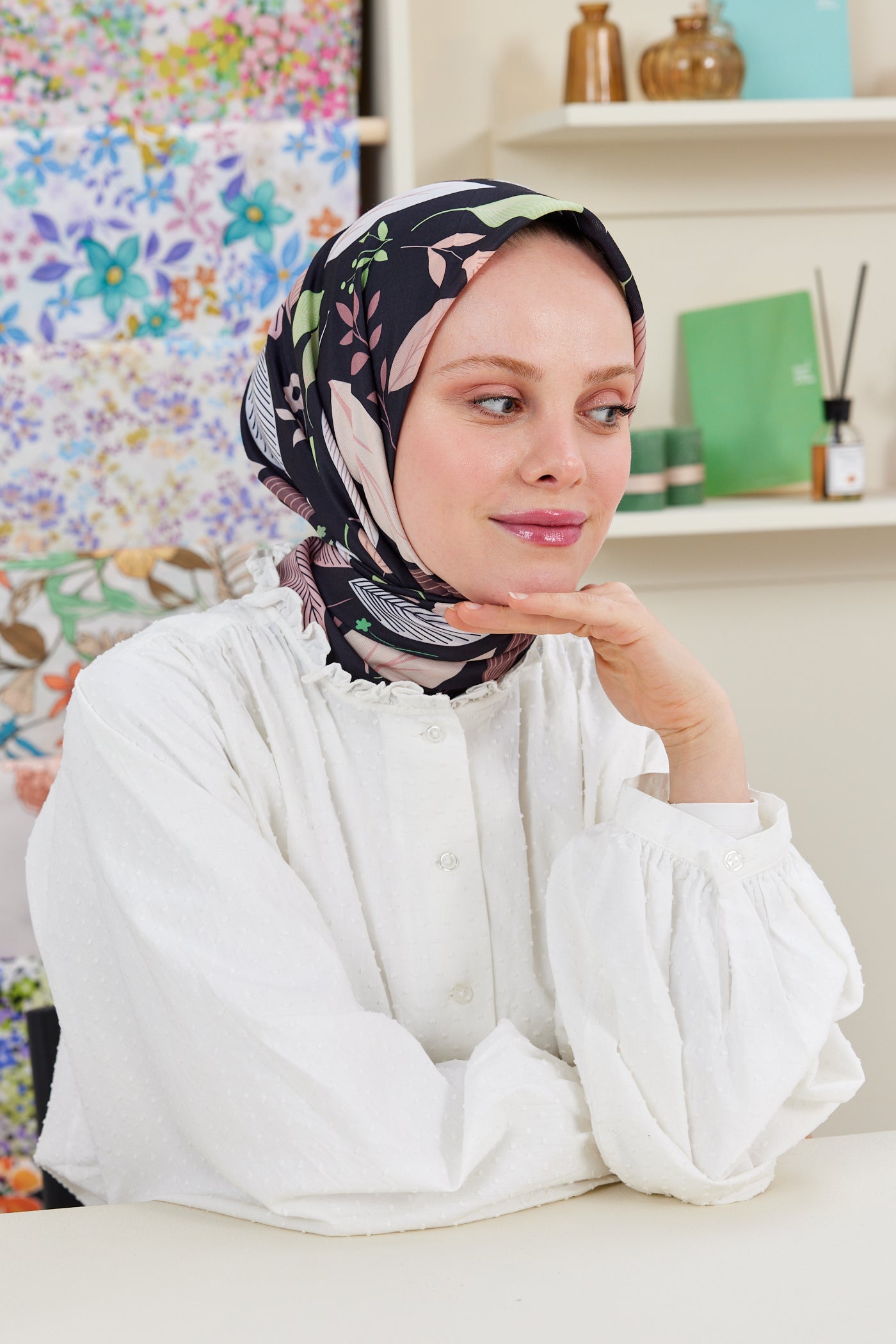 Tesettür Giyim - Pro Line Perla Desen Eşarp - Gül - Somon - Emproyal