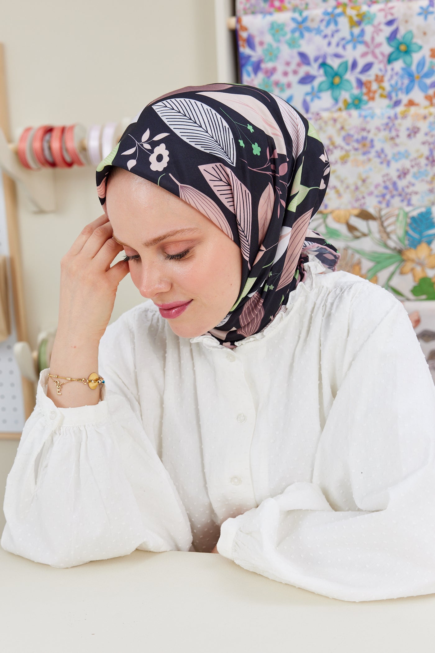 Tesettür Giyim - Pro Line Perla Desen Eşarp - Gül - Somon - Emproyal