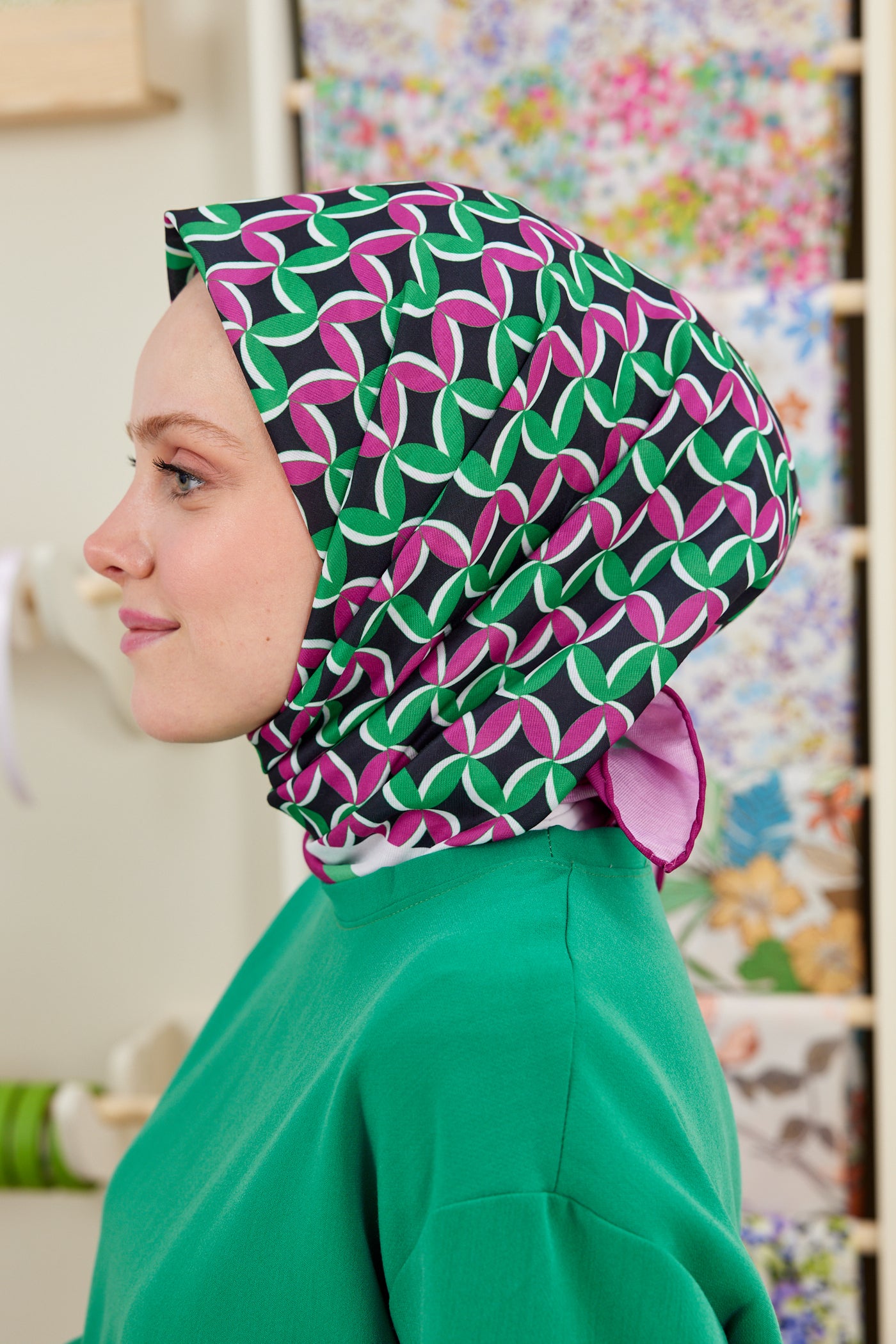 Tesettür Giyim - Pro Line Misha Desen Eşarp - Pembe - Emproyal