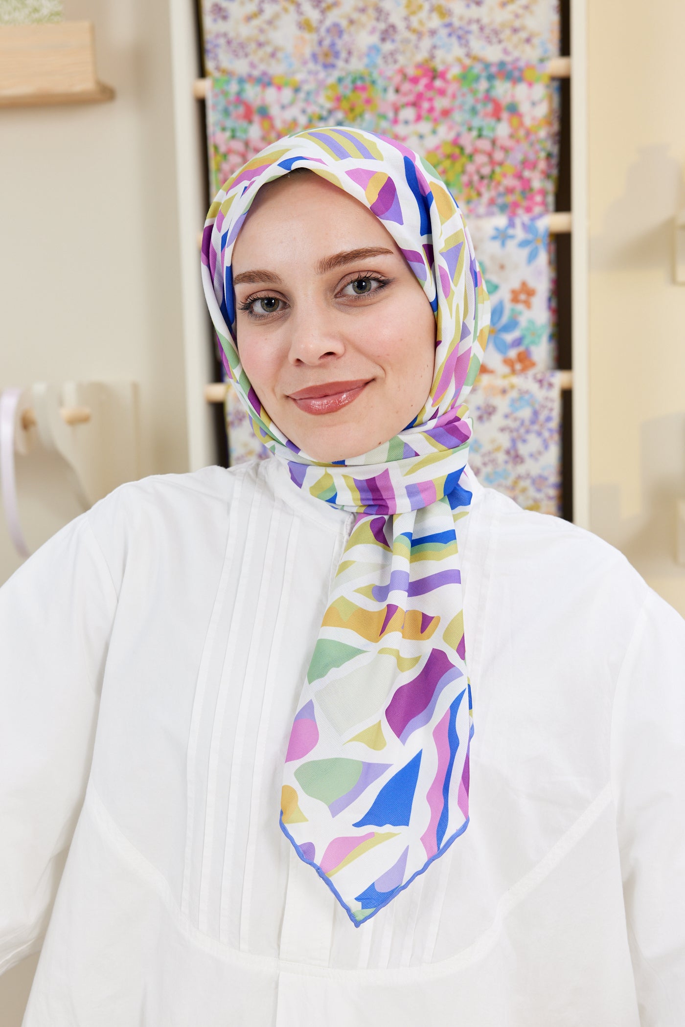 Tesettür Giyim - Pro Line Chloe Desen Eşarp - Pembe - Mor - Emproyal