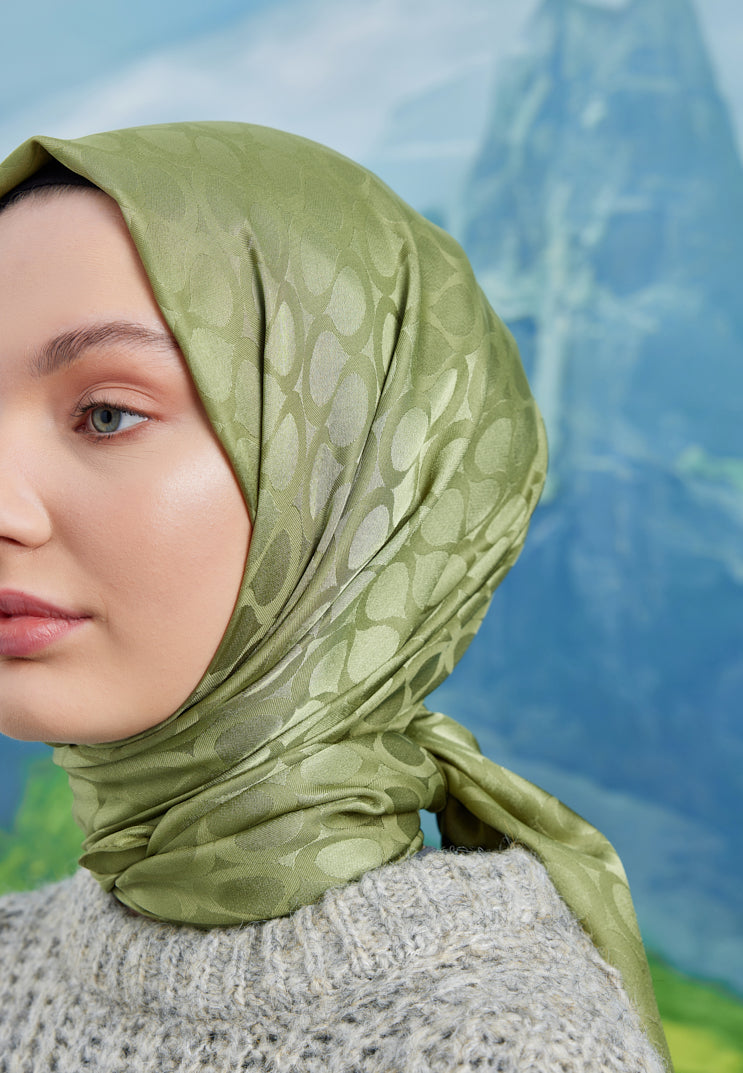 Tesettür Giyim - Jakar Janjan Bloom Desen Şal - Haki - Emproyal