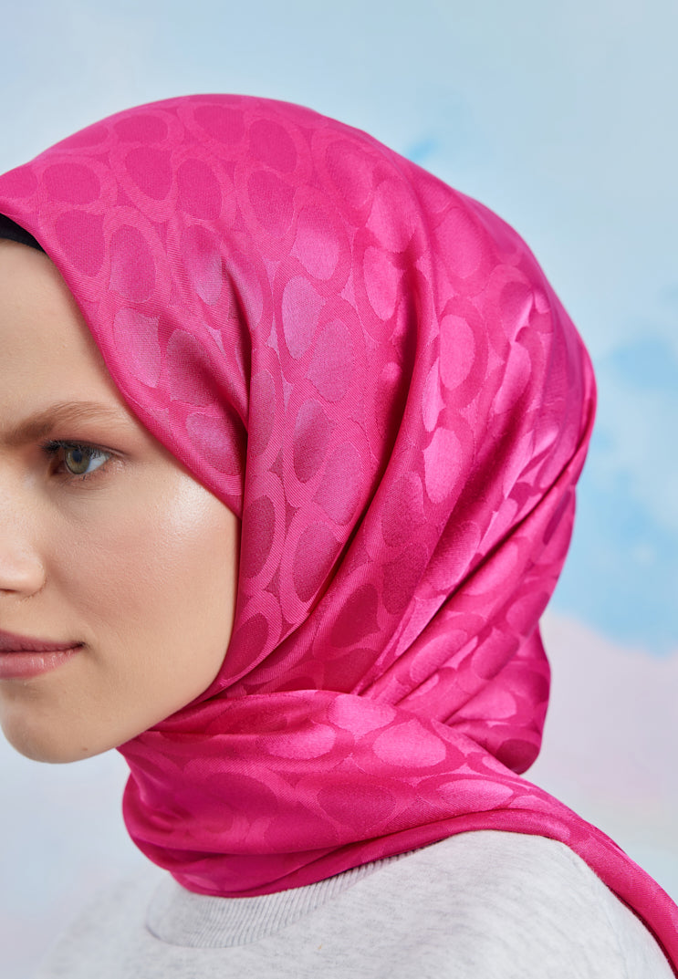 Tesettür Giyim - Jakar Janjan Bloom Desen Şal - Fuşya - Emproyal