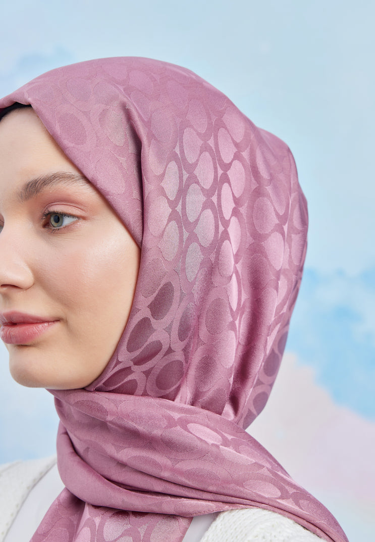 Tesettür Giyim - Jakar Janjan Bloom Desen Şal - Gül Kurusu - Emproyal