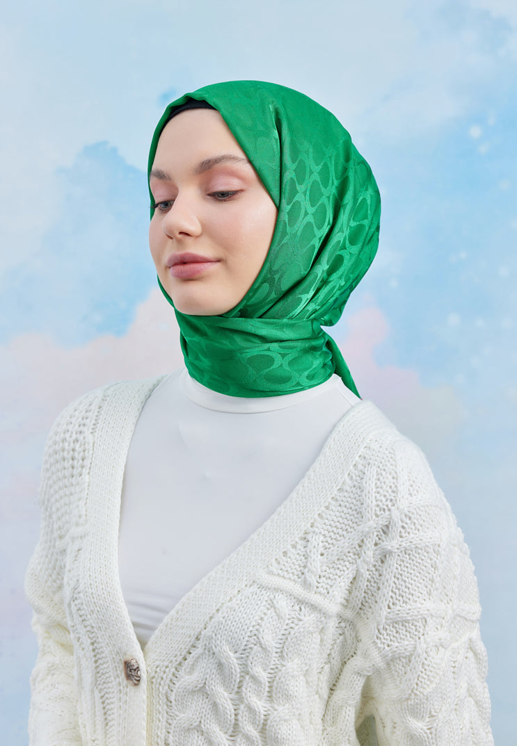 Tesettür Giyim - Jakar Janjan Bloom Desen Şal - Yeşil - Emproyal