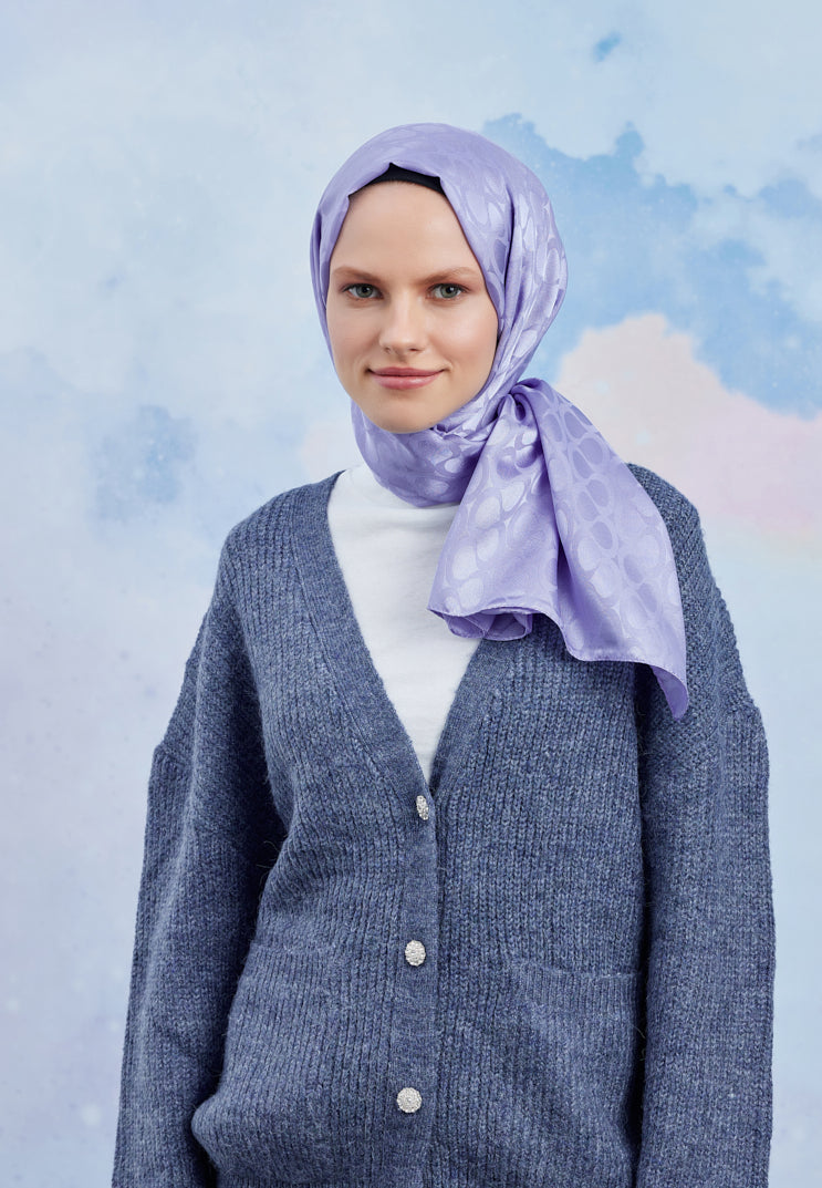 Tesettür Giyim - Jakar Janjan Bloom Desen Şal - Lila - Emproyal