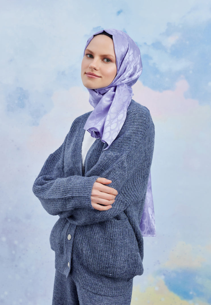 Tesettür Giyim - Jakar Janjan Bloom Desen Şal - Lila - Emproyal