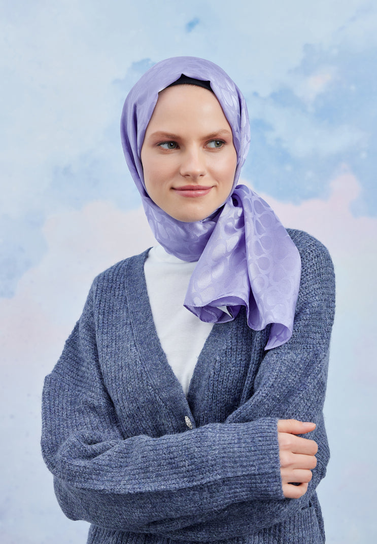 Tesettür Giyim - Jakar Janjan Bloom Desen Şal - Lila - Emproyal